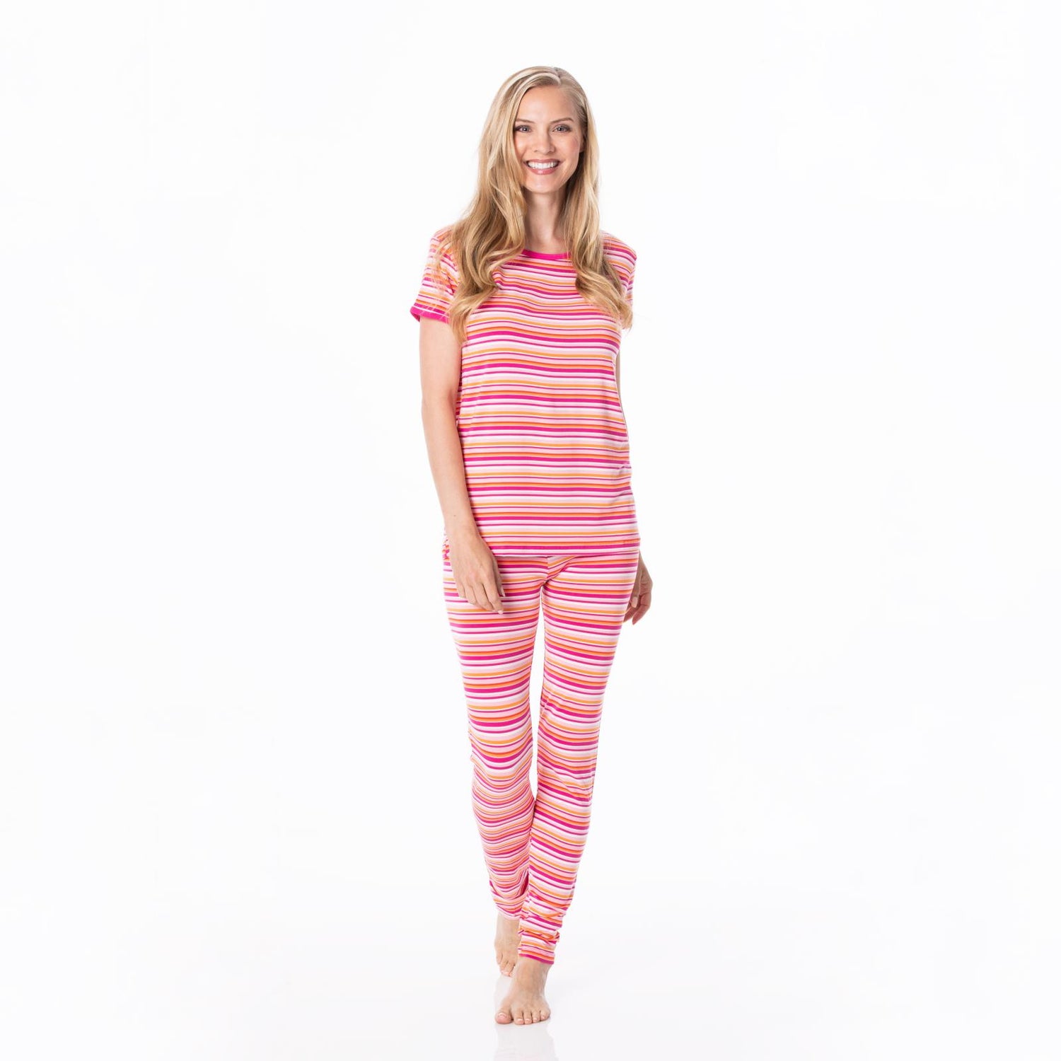 Women's Print Short Sleeve Fitted Pajama Set in Anniversary Sunset Stripe