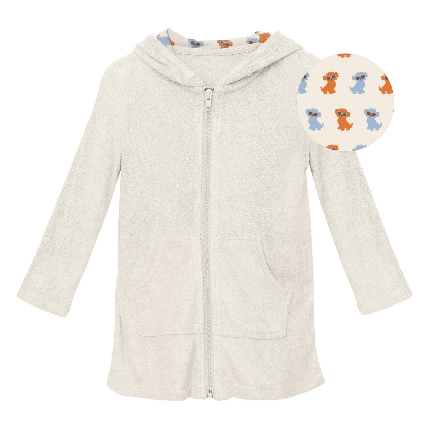 Terry Zip-Front After Swim Robe in Natural with Natural Beach Pup