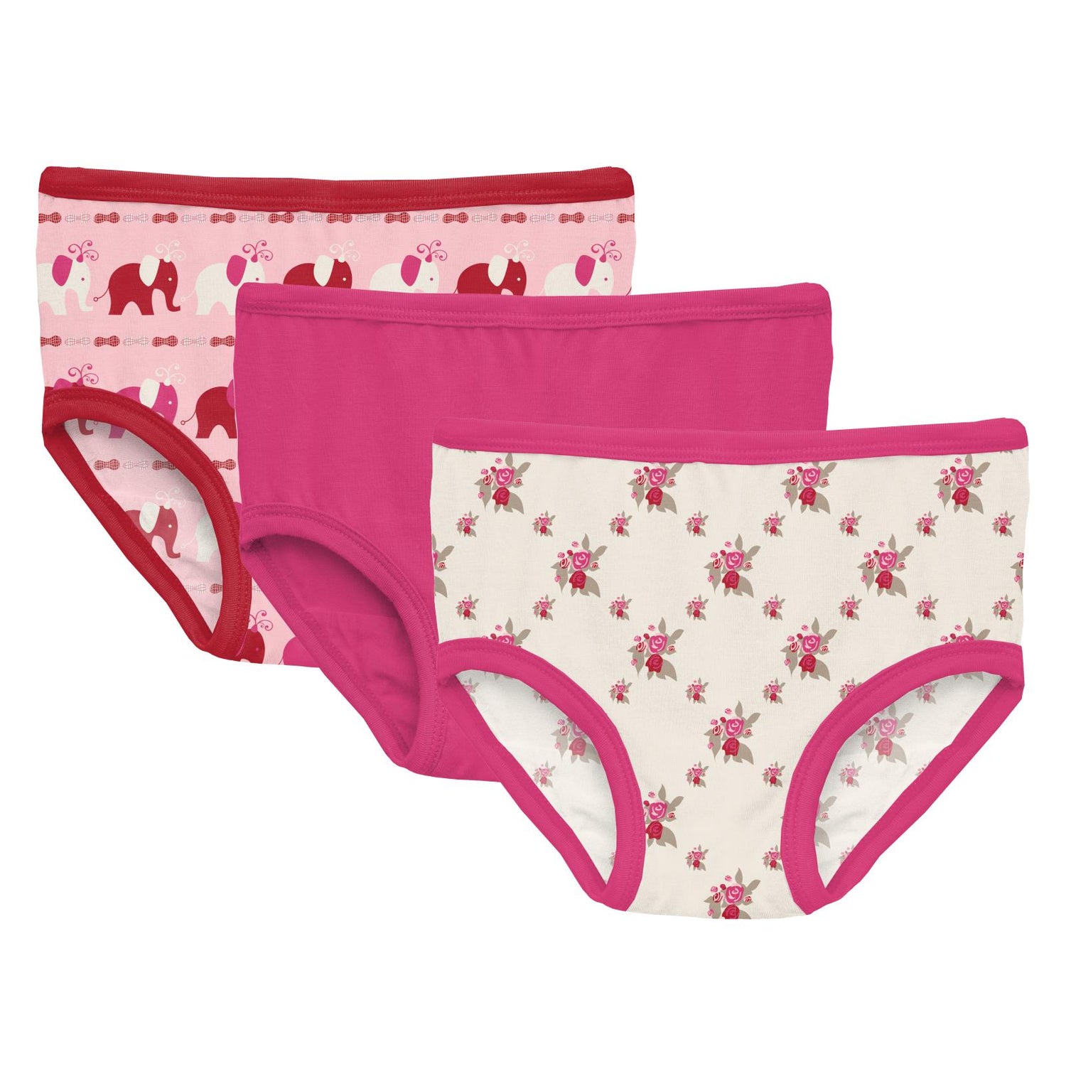 Print Underwear Set of 3 in Natural Rose Trellis, Calypso and Calypso Elephant