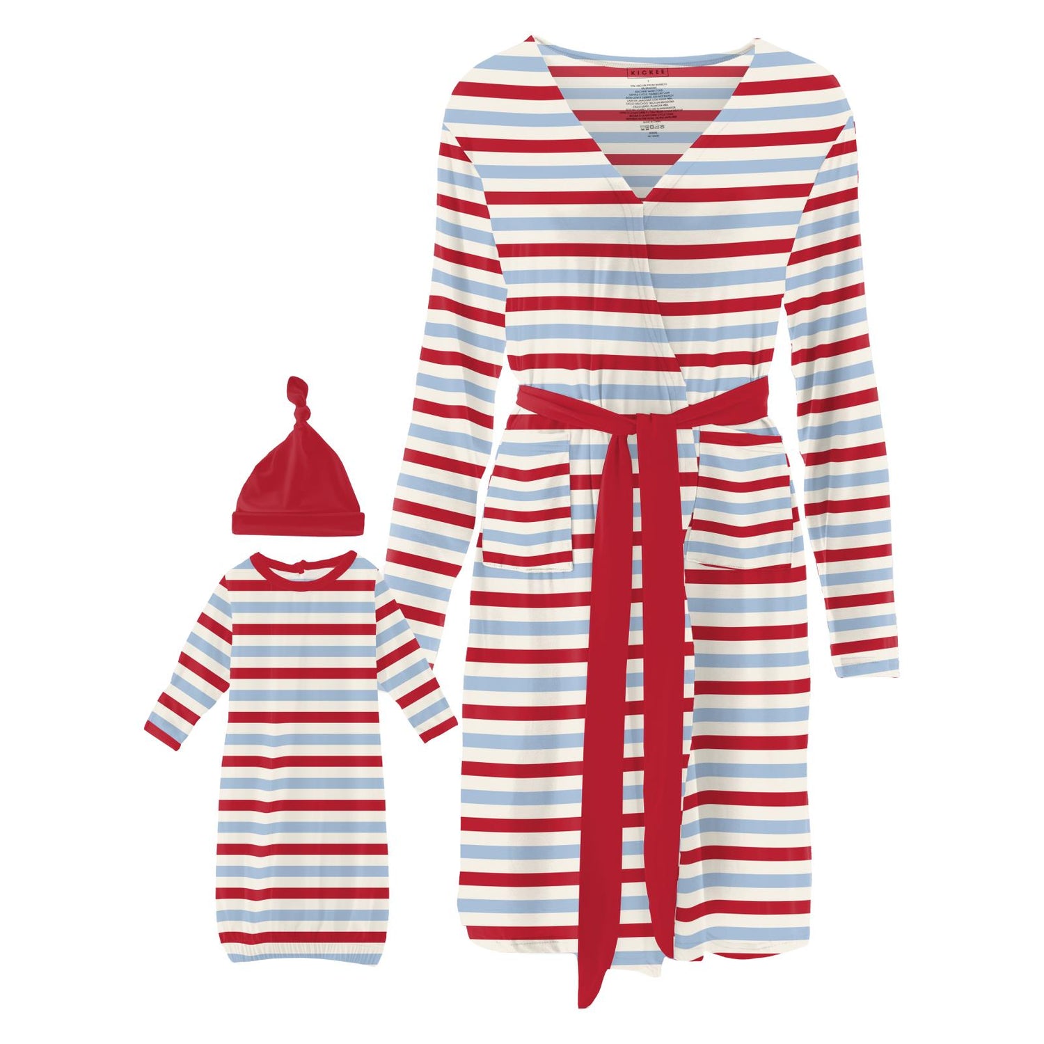 Women's Print Mid Length Lounge Robe & Layette Gown Set in Anniversary Balloon Stripe