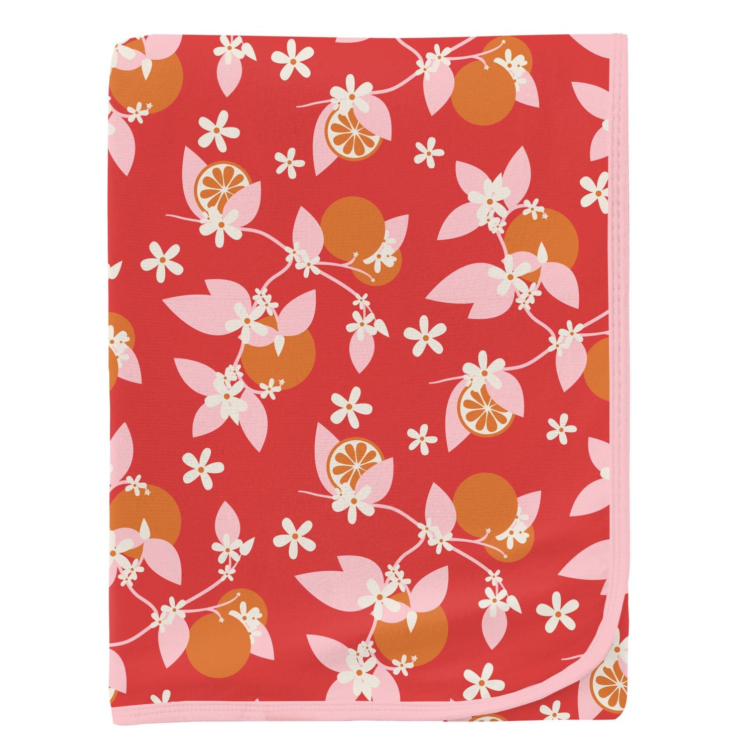 Print Swaddling Blanket and Knot Hat Set in Poppy Orange Blossom