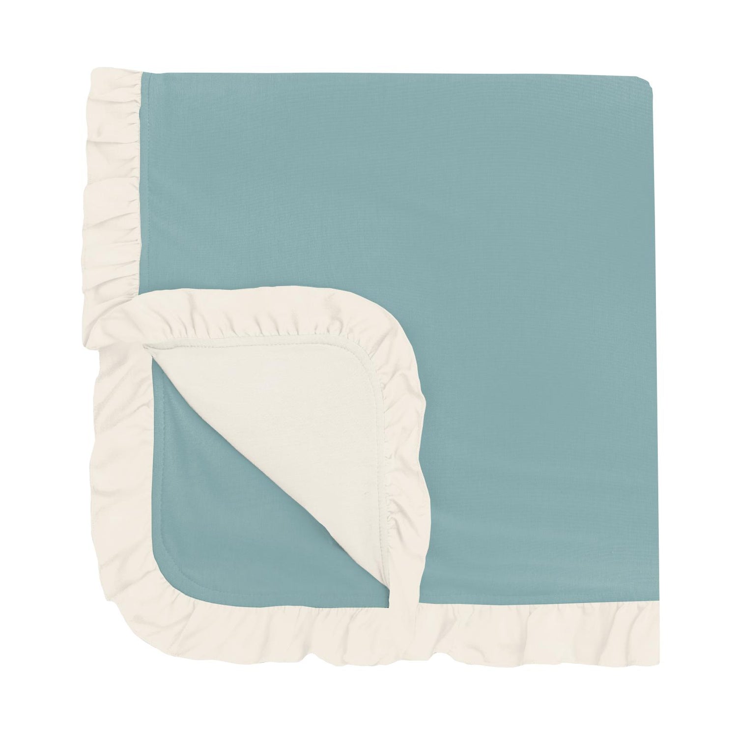 Ruffle Stroller Blanket in Jade with Natural