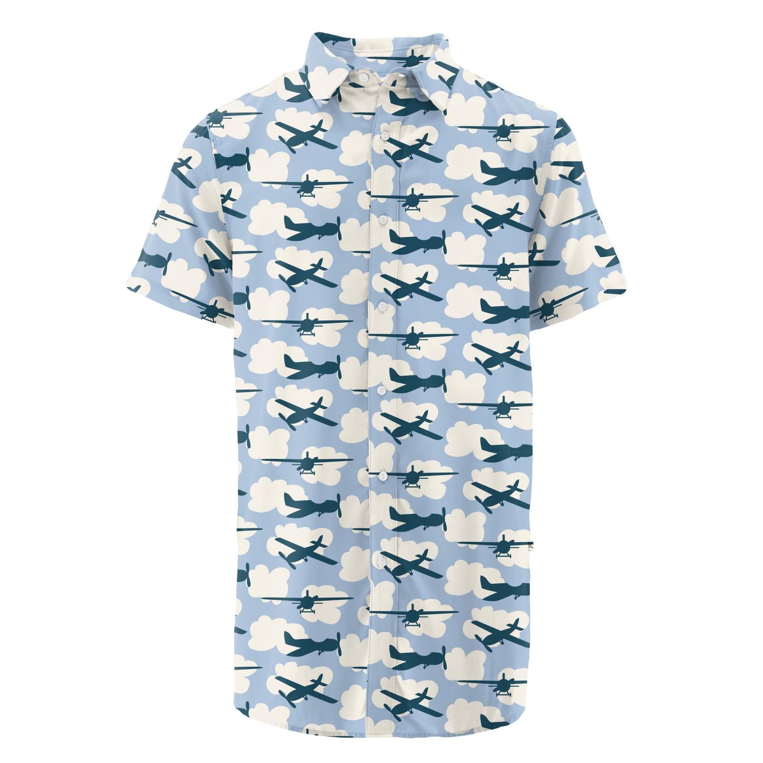 Men's Print Short Sleeve Woven Button Down Shirt in Pond Planes
