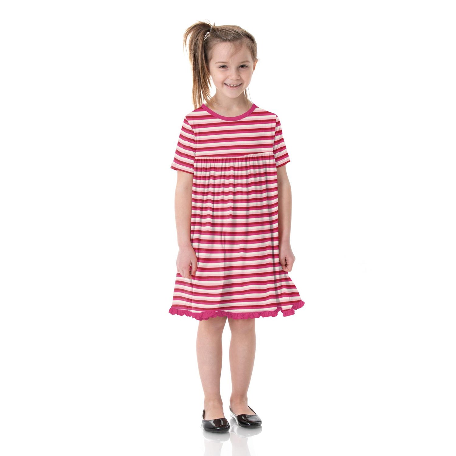 Print Classic Short Sleeve Swing Dress in Anniversary Candy Stripe