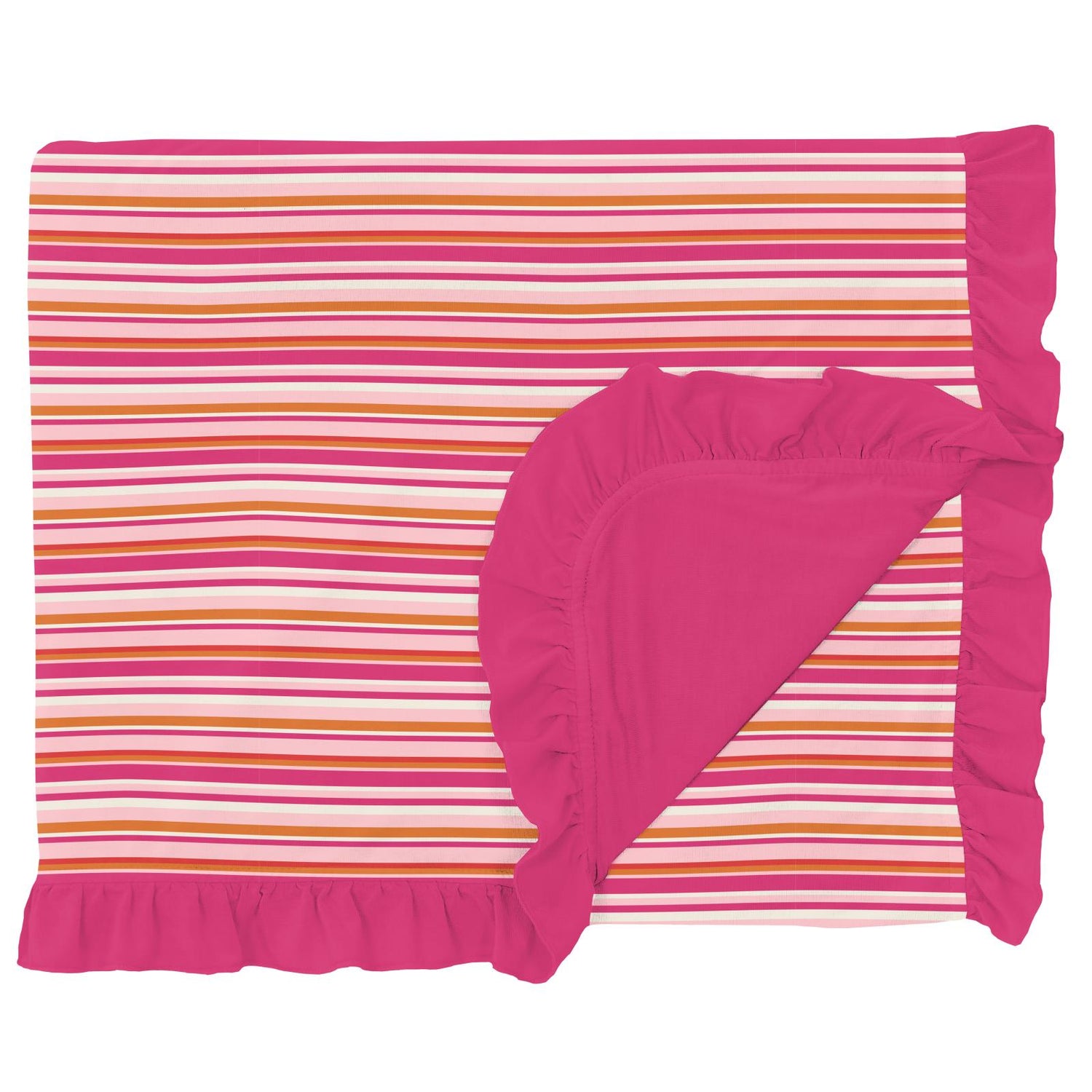 Print Ruffle Double Layer Throw Blanket in Anniversary Sunset Stripe