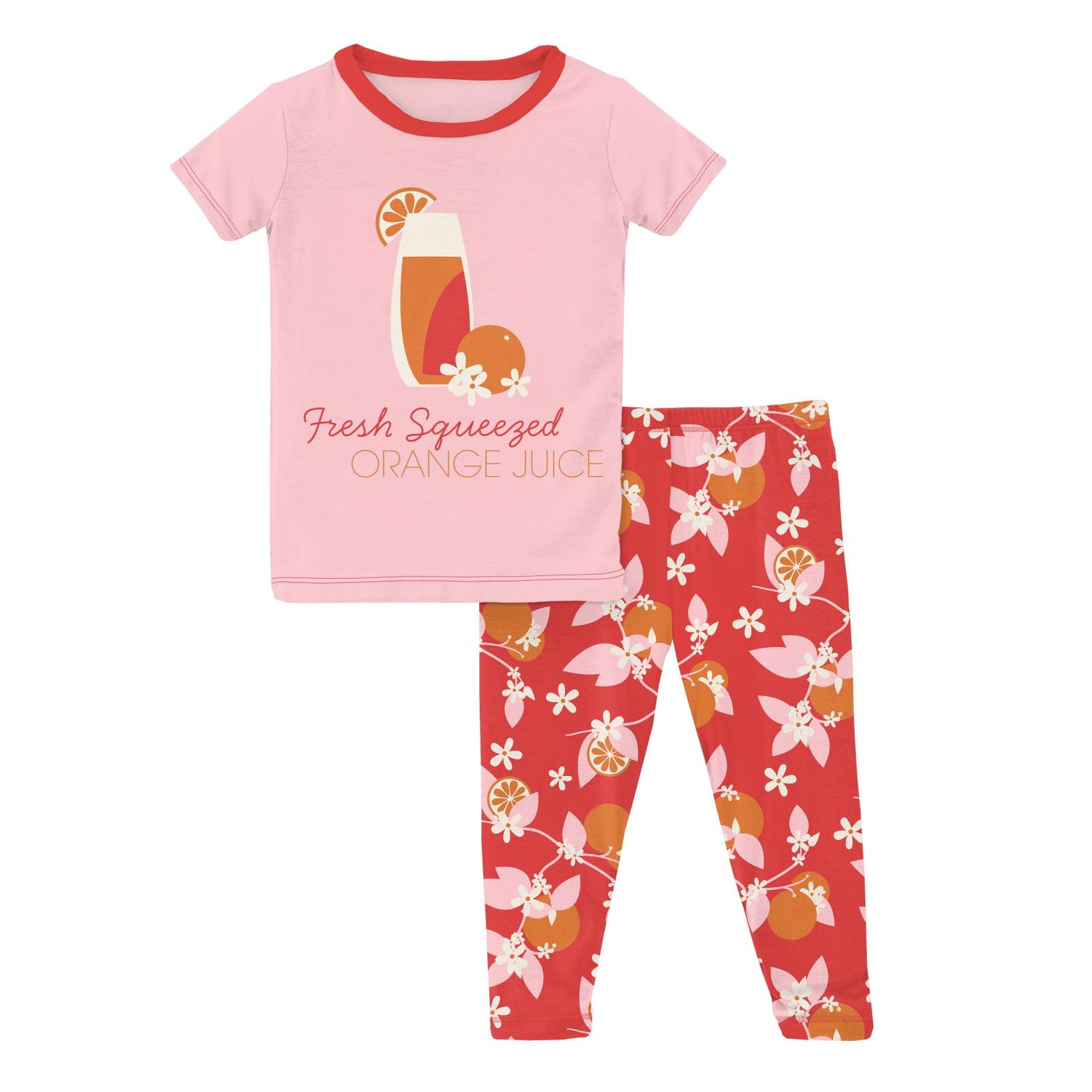 Short Sleeve Graphic Tee Pajama Set in Poppy Orange Blossom