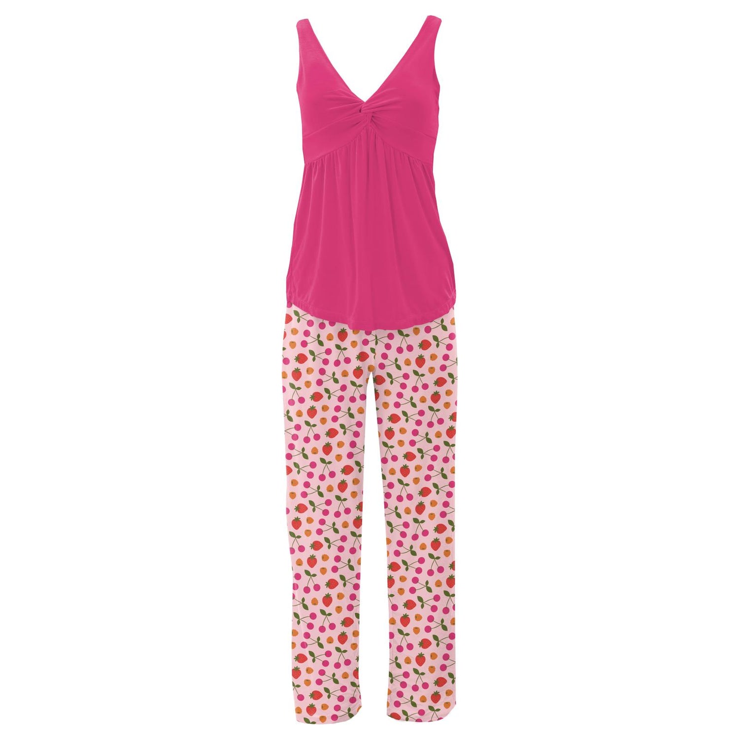 Women's Print Twist Tank and Pajama Pants Set in Lotus Berries