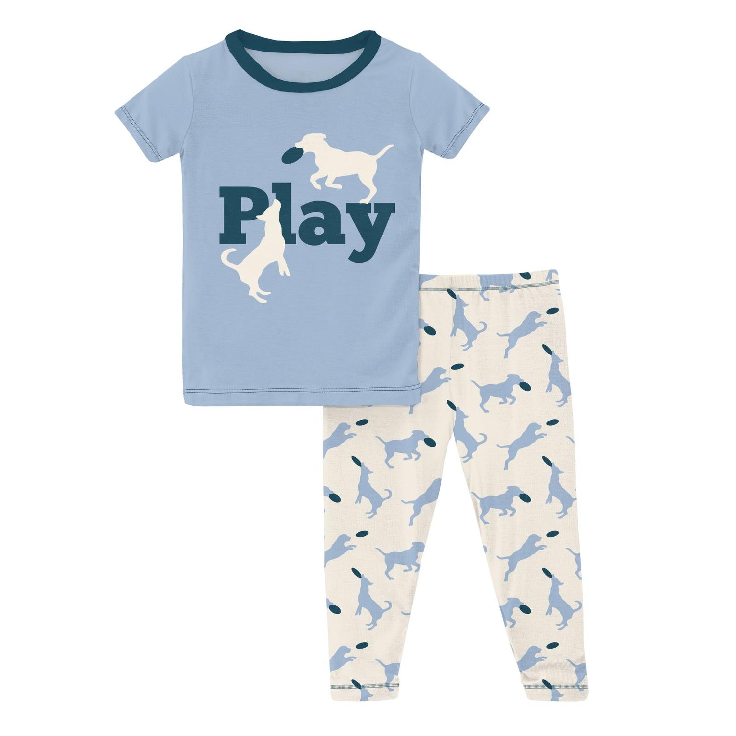 Short Sleeve Graphic Tee Pajama Set in Natural Frisbee Labs