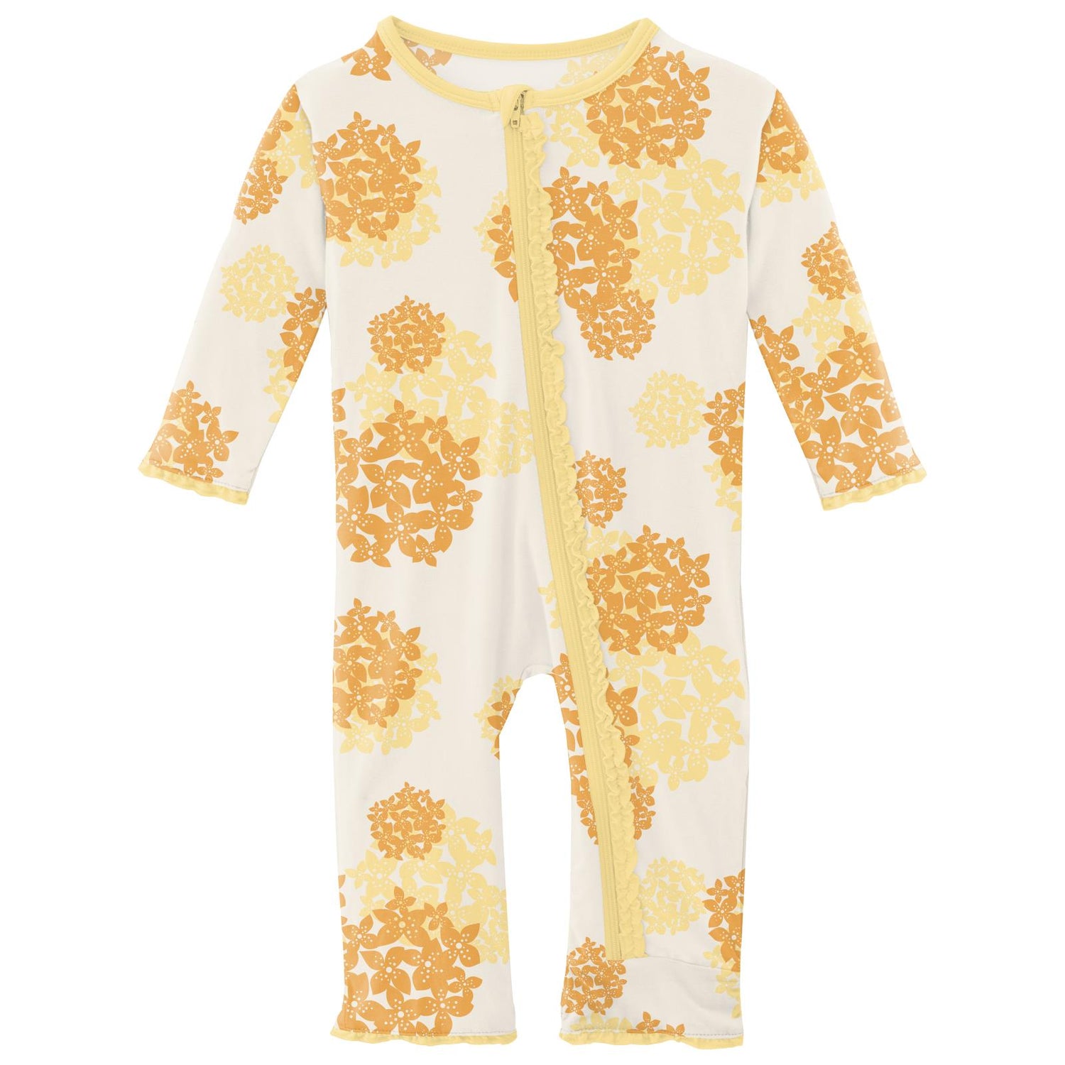 Print Muffin Ruffle Coverall with Zipper in Wallaby Hydrangea
