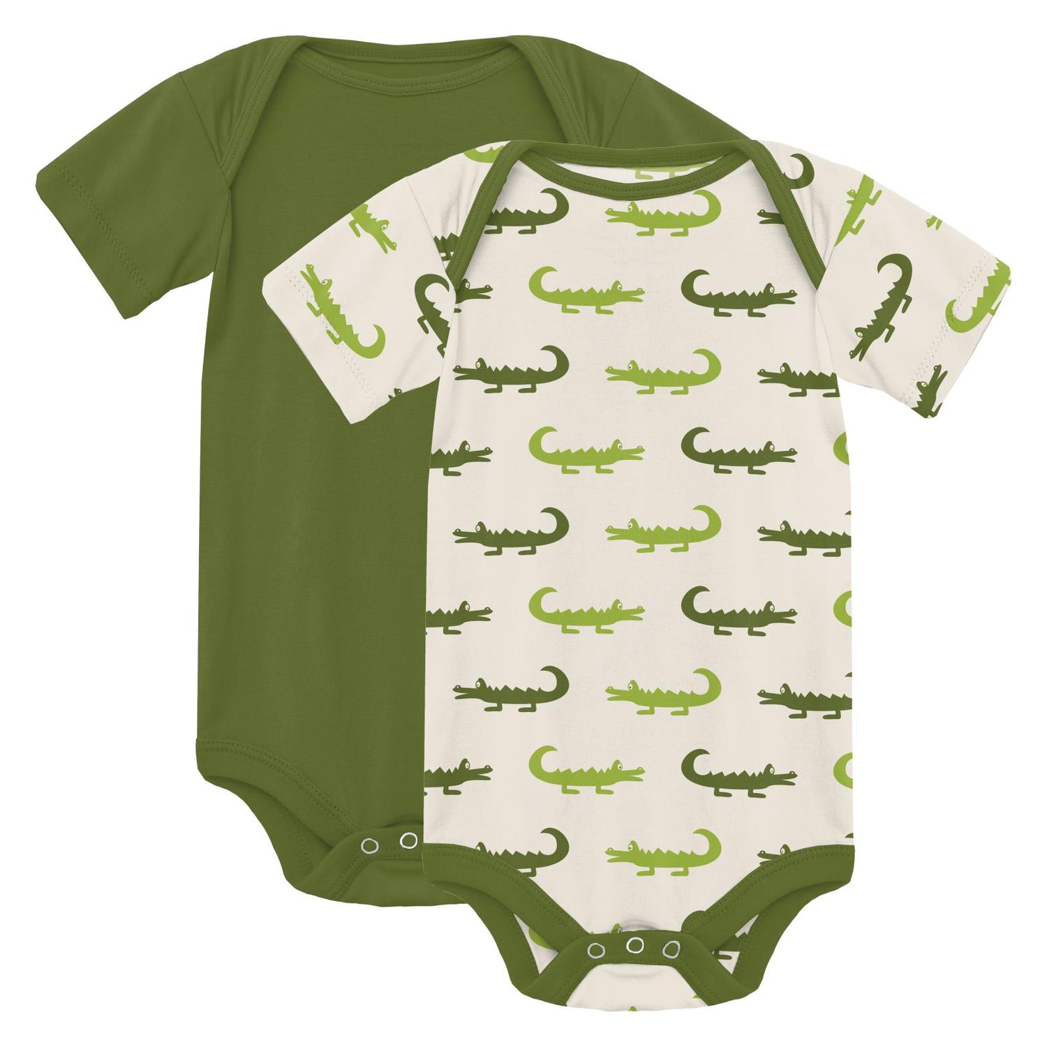 Print Short Sleeve One Piece Set of 2 in Natural Crocodile & Moss