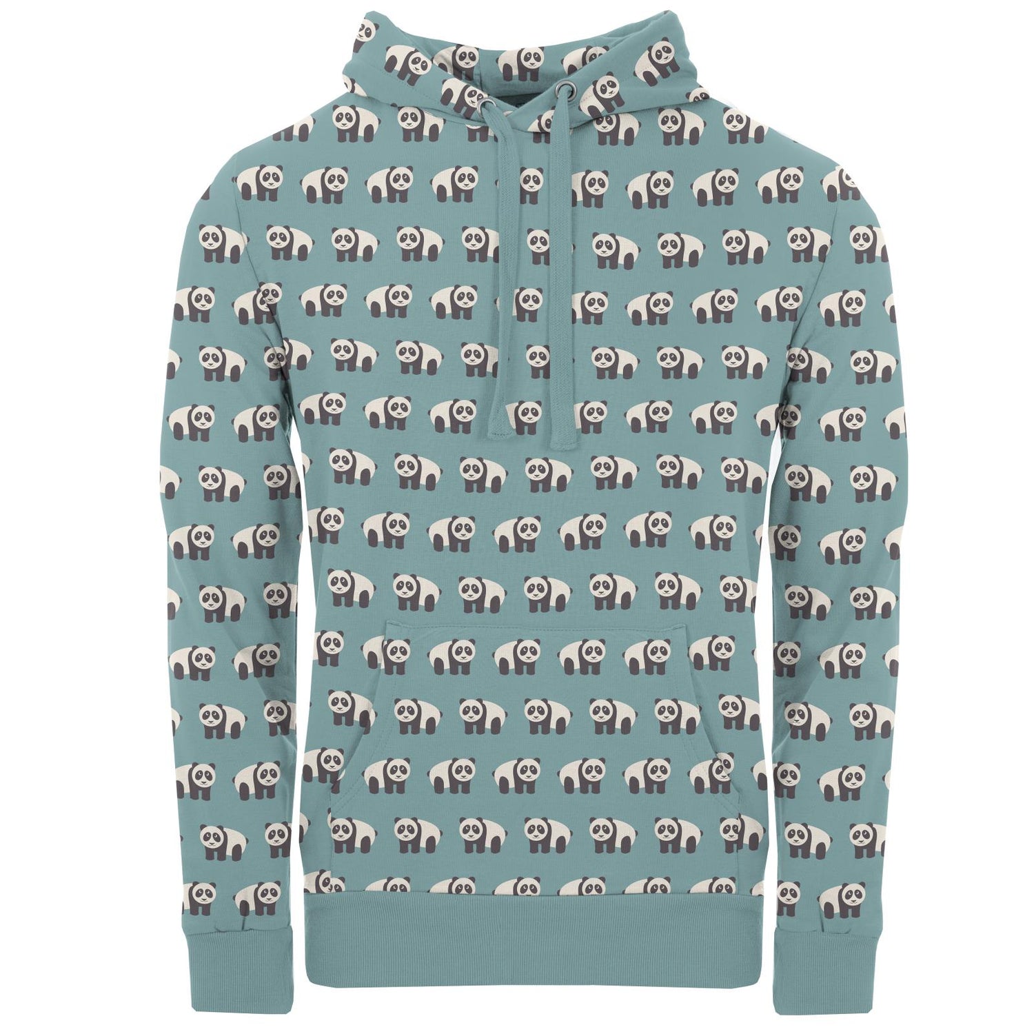 Men's Print Fleece Kangaroo Pocket Pullover in Jade Panda