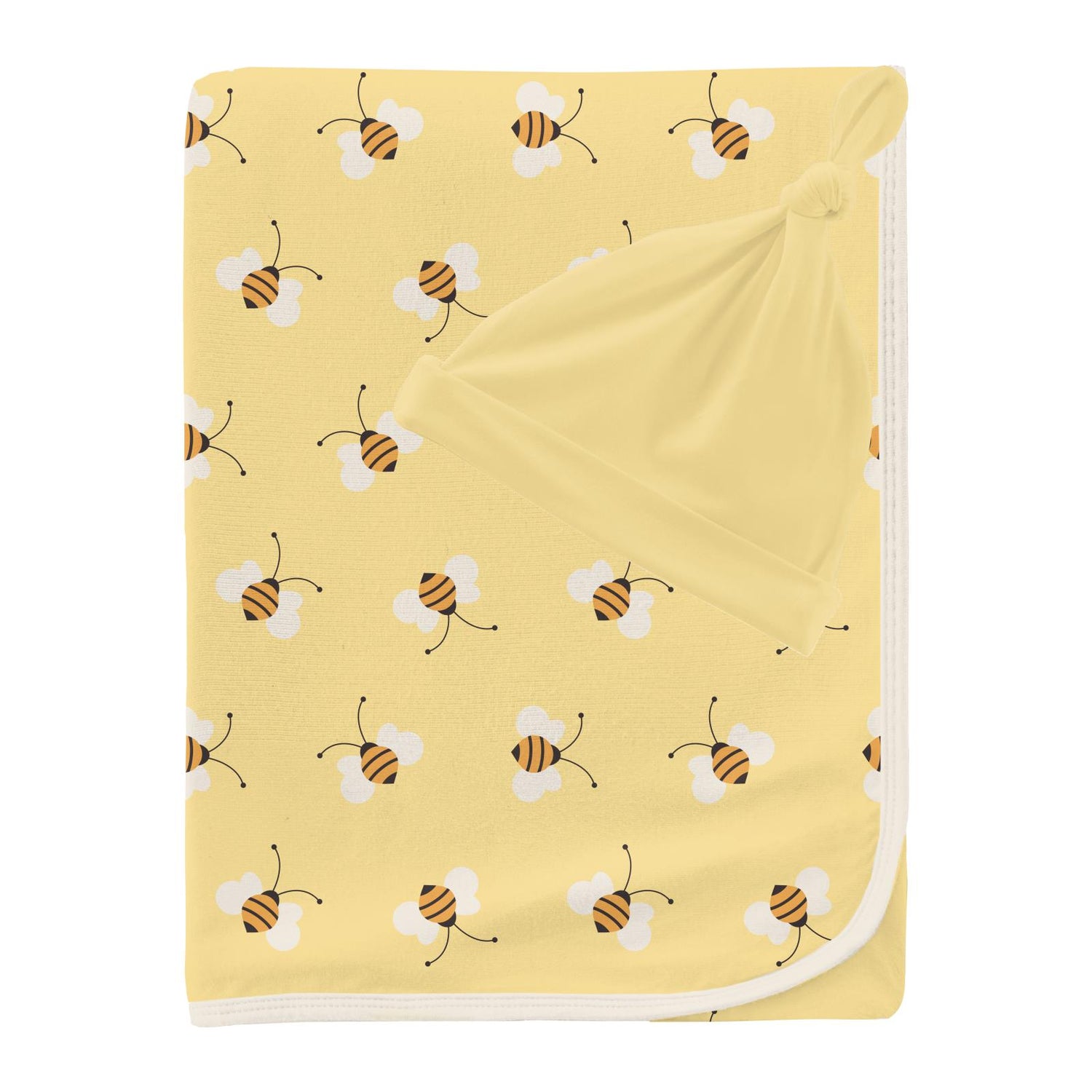 Print Swaddling Blanket and Knot Hat Set in Wallaby Bees