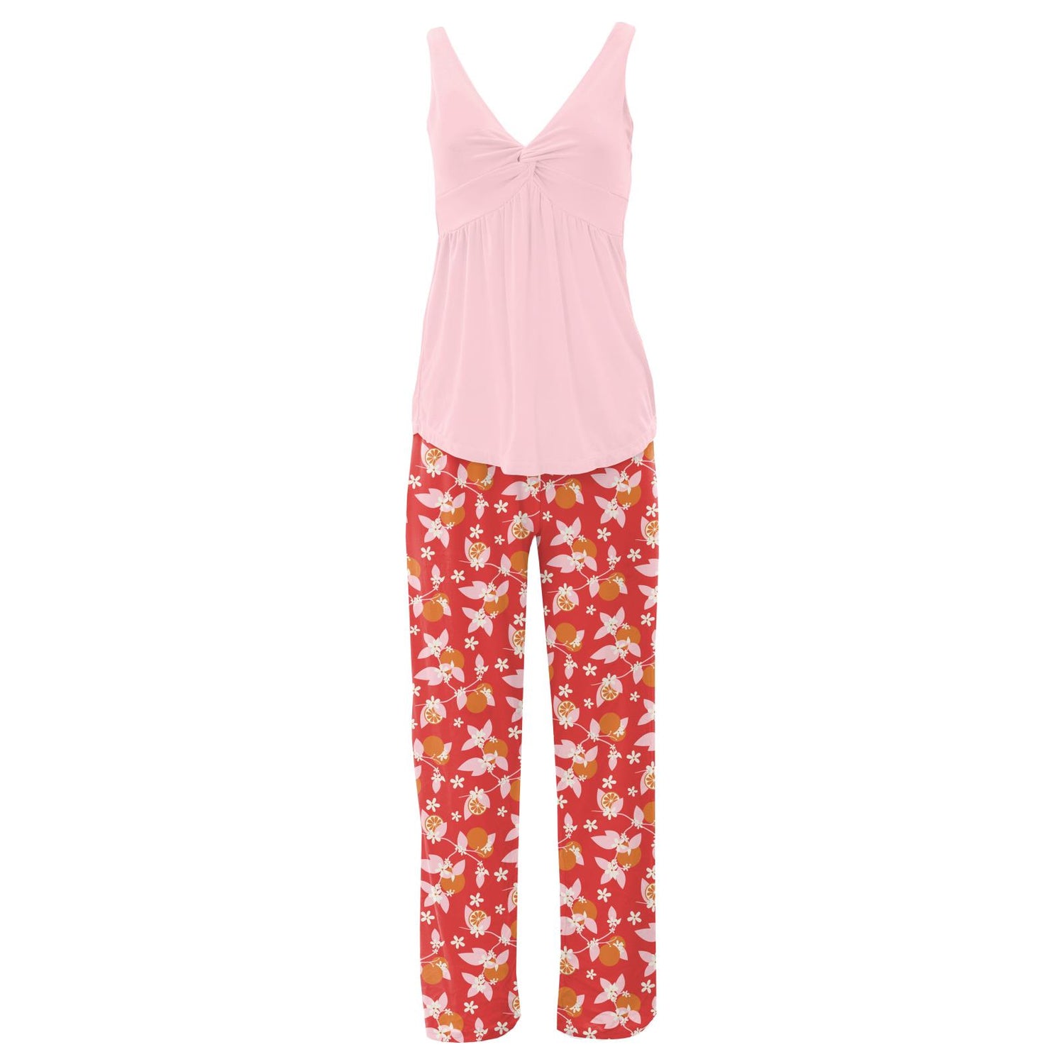 Women's Print Twist Tank and Pajama Pants Set in Poppy Orange Blossom