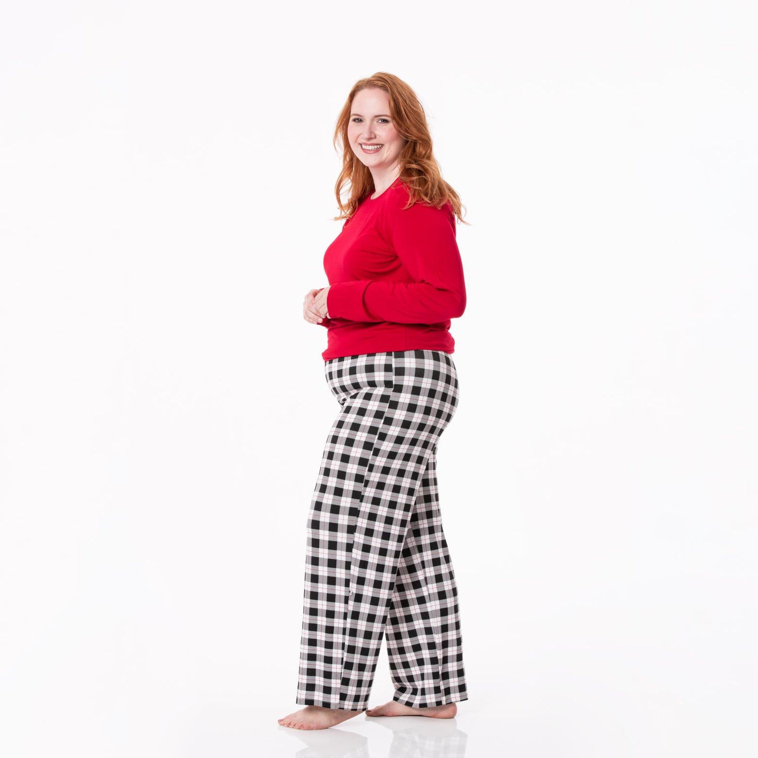 Women's Long Sleeve Loosey Goosey Tee & Pajama Pants Set in Midnight Holiday Plaid