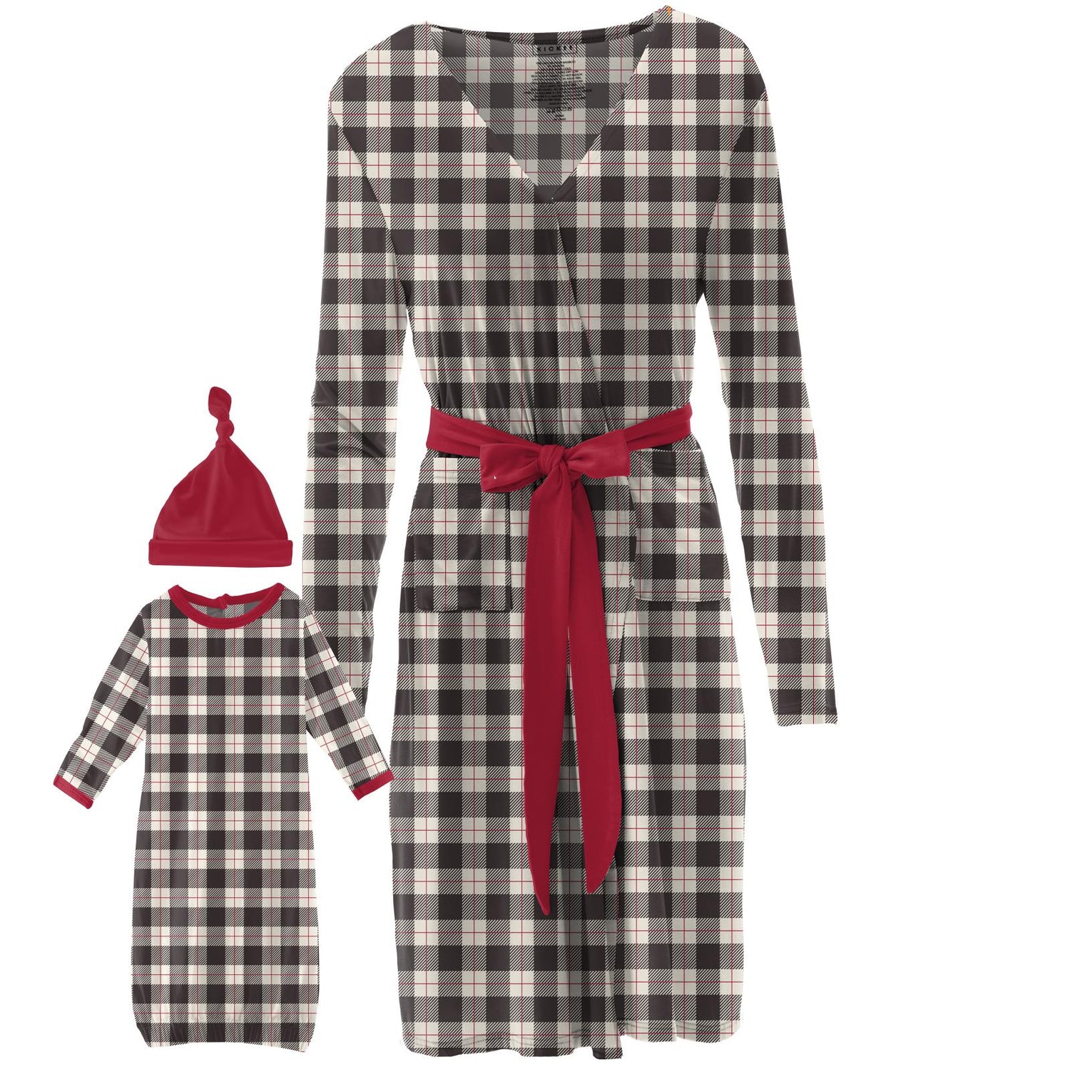 Women's Maternity/Nursing Robe & Layette Gown Set in Midnight Holiday Plaid