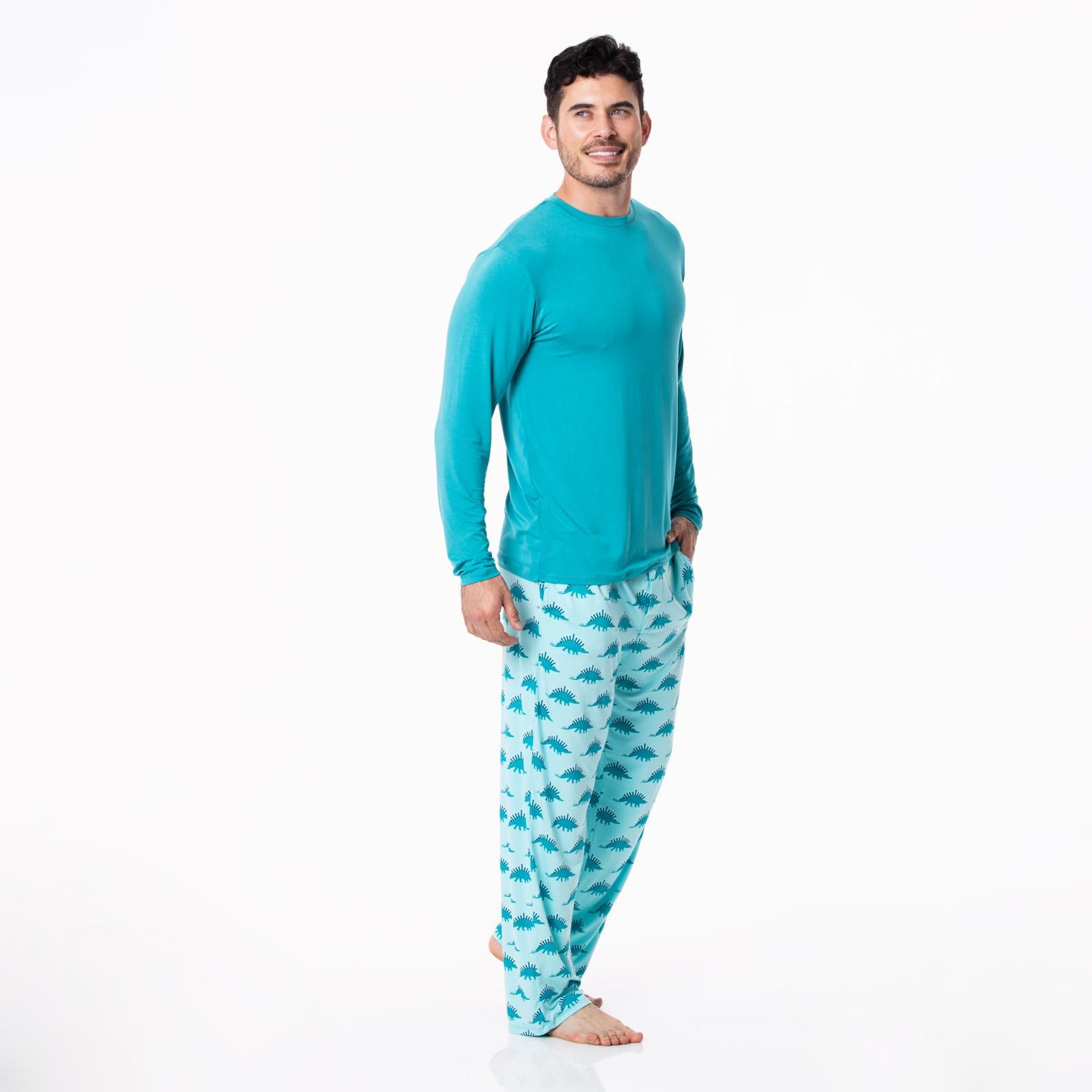 Men's Print Long Sleeve Pajama Set in Iceberg Menorahsaurus