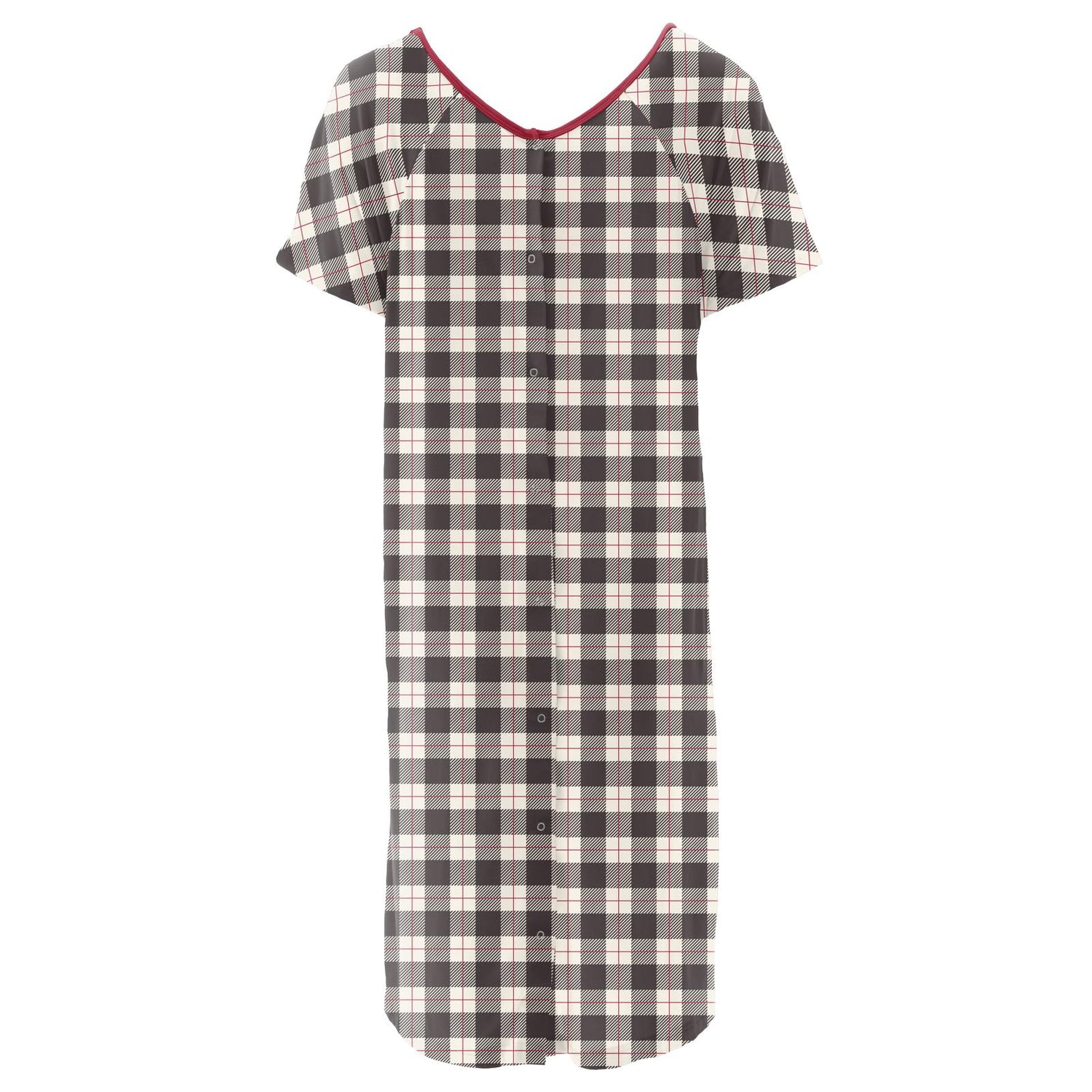 Women's Print Hospital Gown in Midnight Holiday Plaid