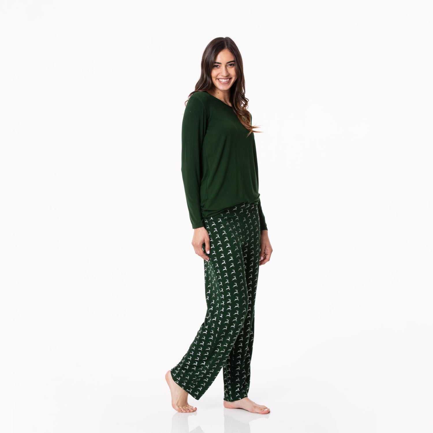 Women's Long Sleeve Loosey Goosey Tee & Pajama Pants Set in Mountain View Reindeer