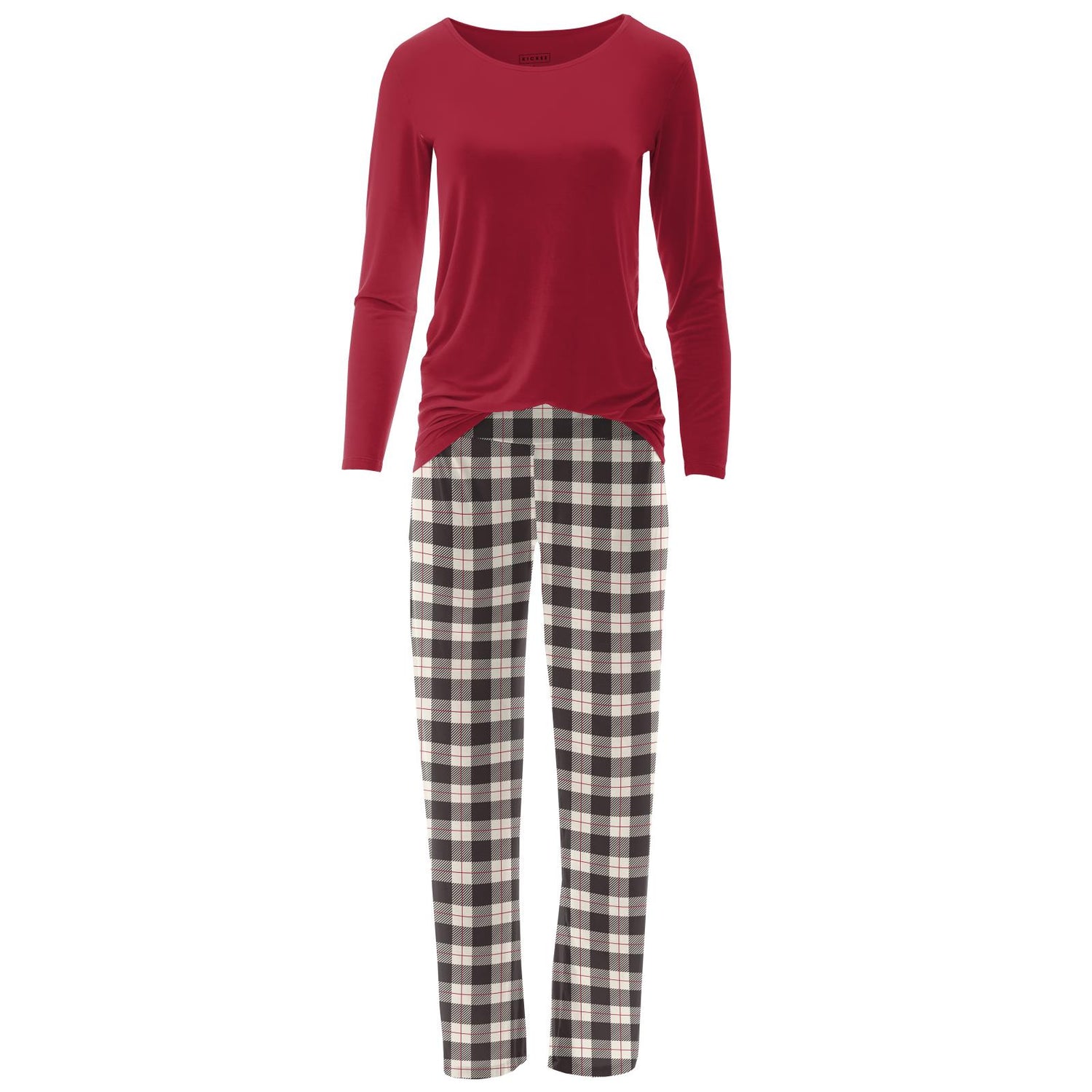 Women's Long Sleeve Loosey Goosey Tee & Pajama Pants Set in Midnight Holiday Plaid