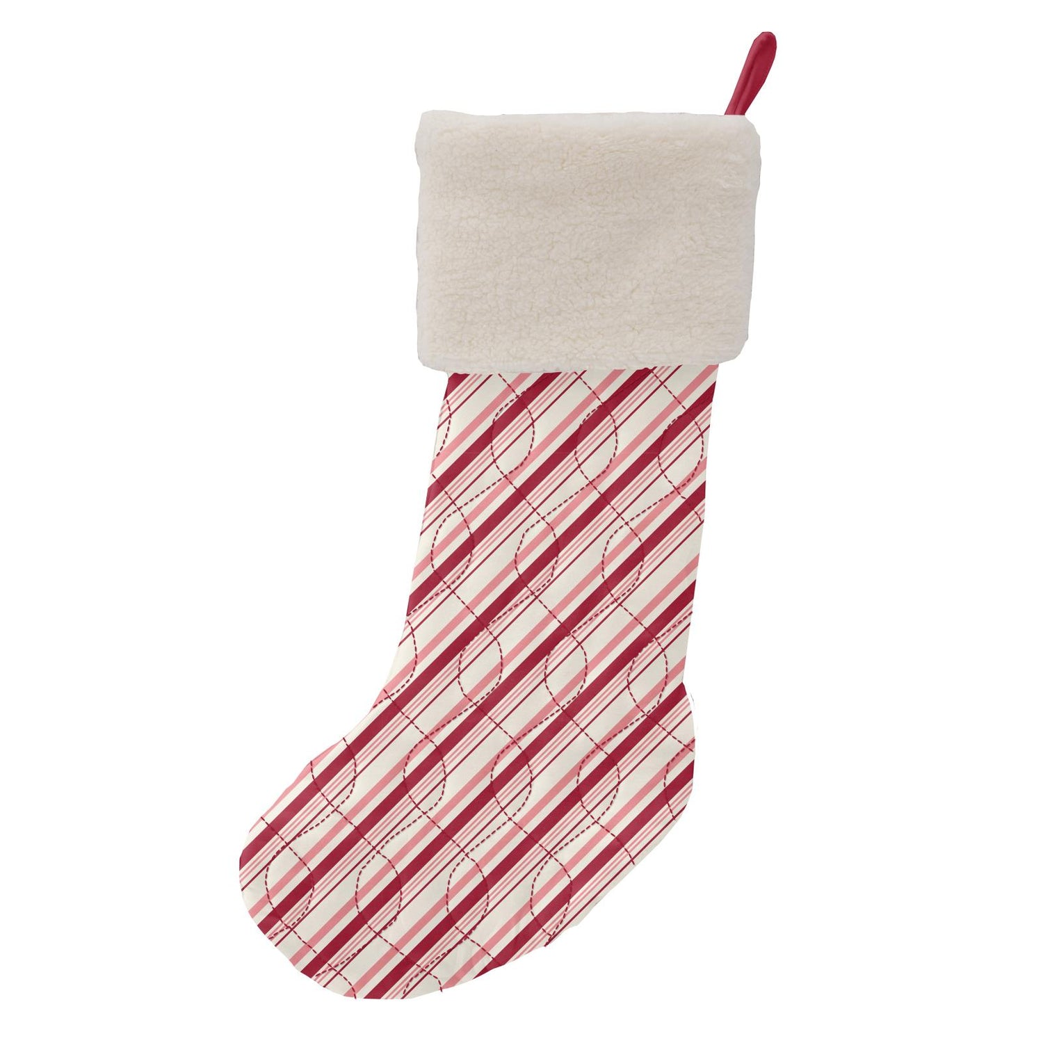 Quilted Stocking in Strawberry Candy Cane Stripe/Christmas Floral
