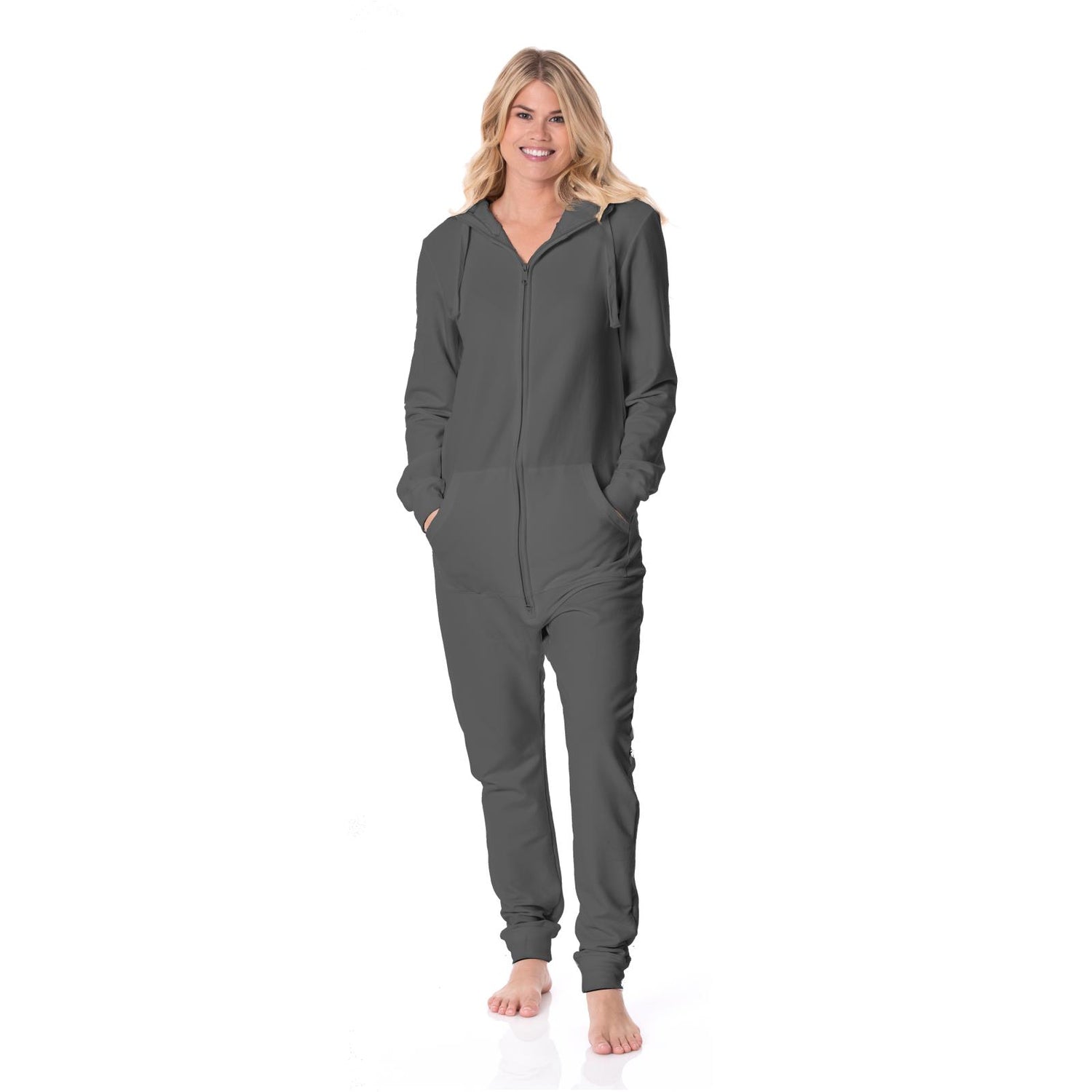Adult Fleece Jumpsuit with Hood in Pewter