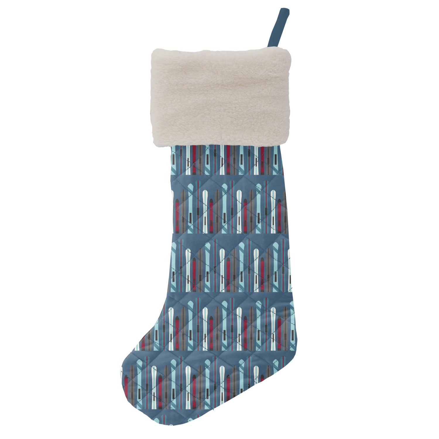 Quilted Stocking in Twilight Skis/Midnight Tiny Snowflakes