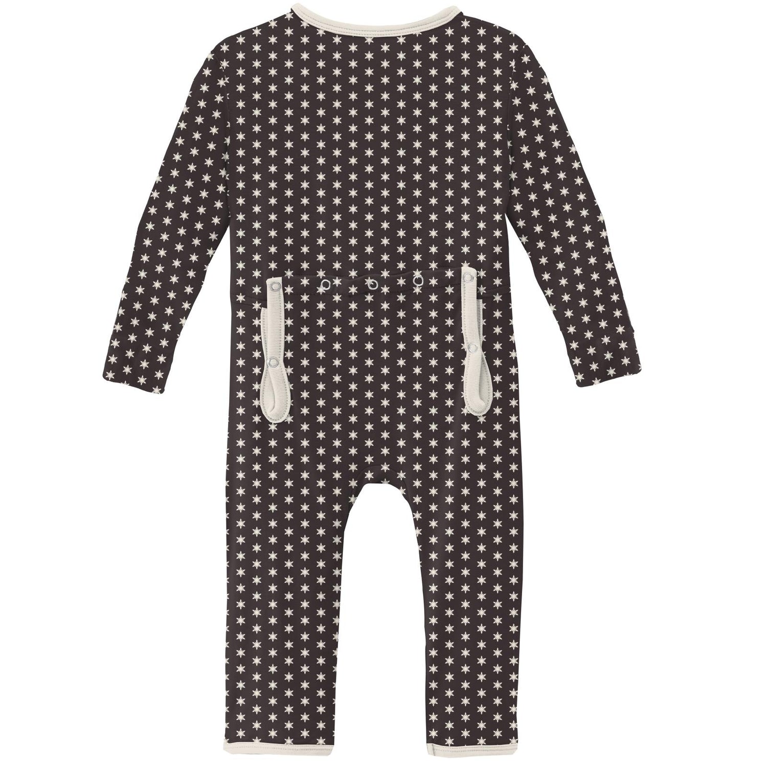 Print Coverall with Snaps in Midnight Tiny Snowflakes