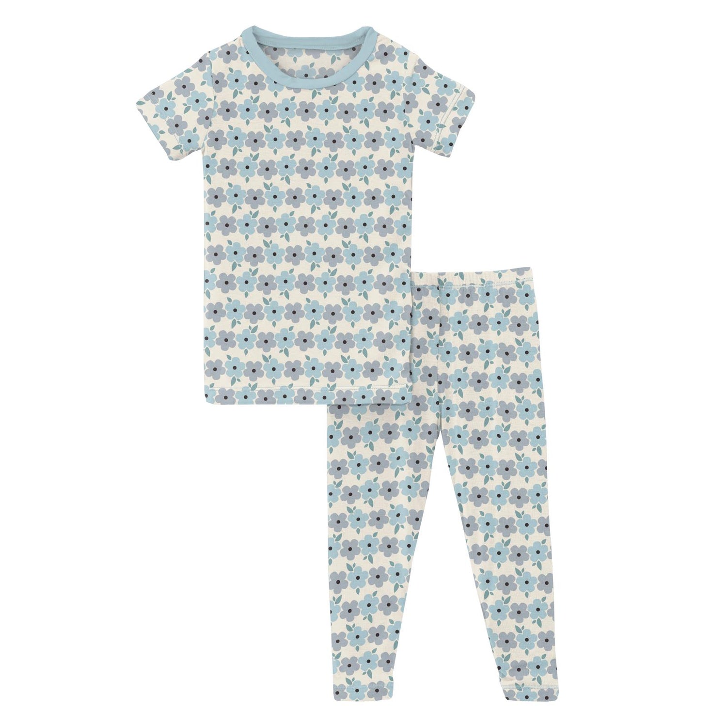 Print Short Sleeve Pajama Set in Natural Hydrangea
