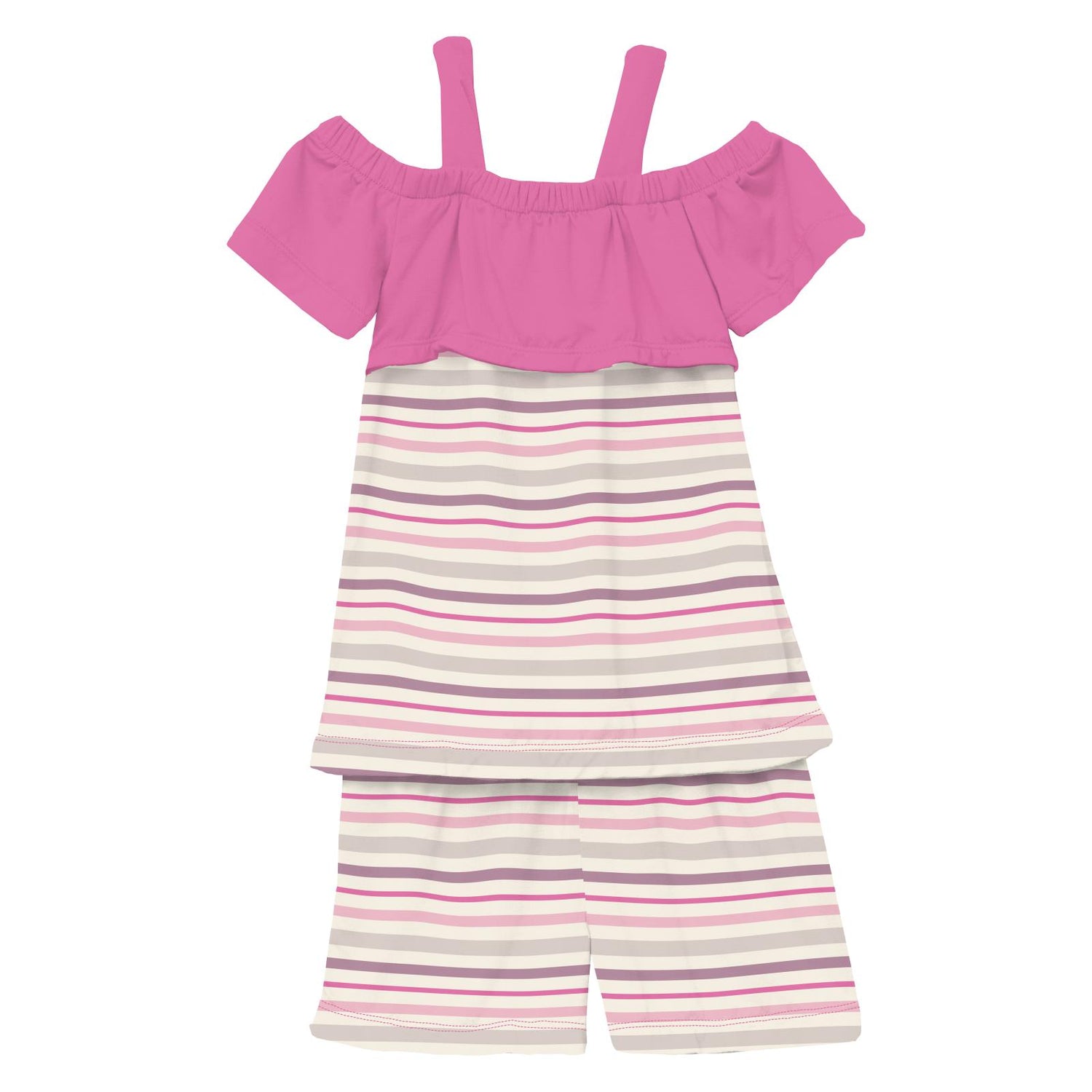 Print Off-Shoulder Outfit Set in Whimsical Stripe