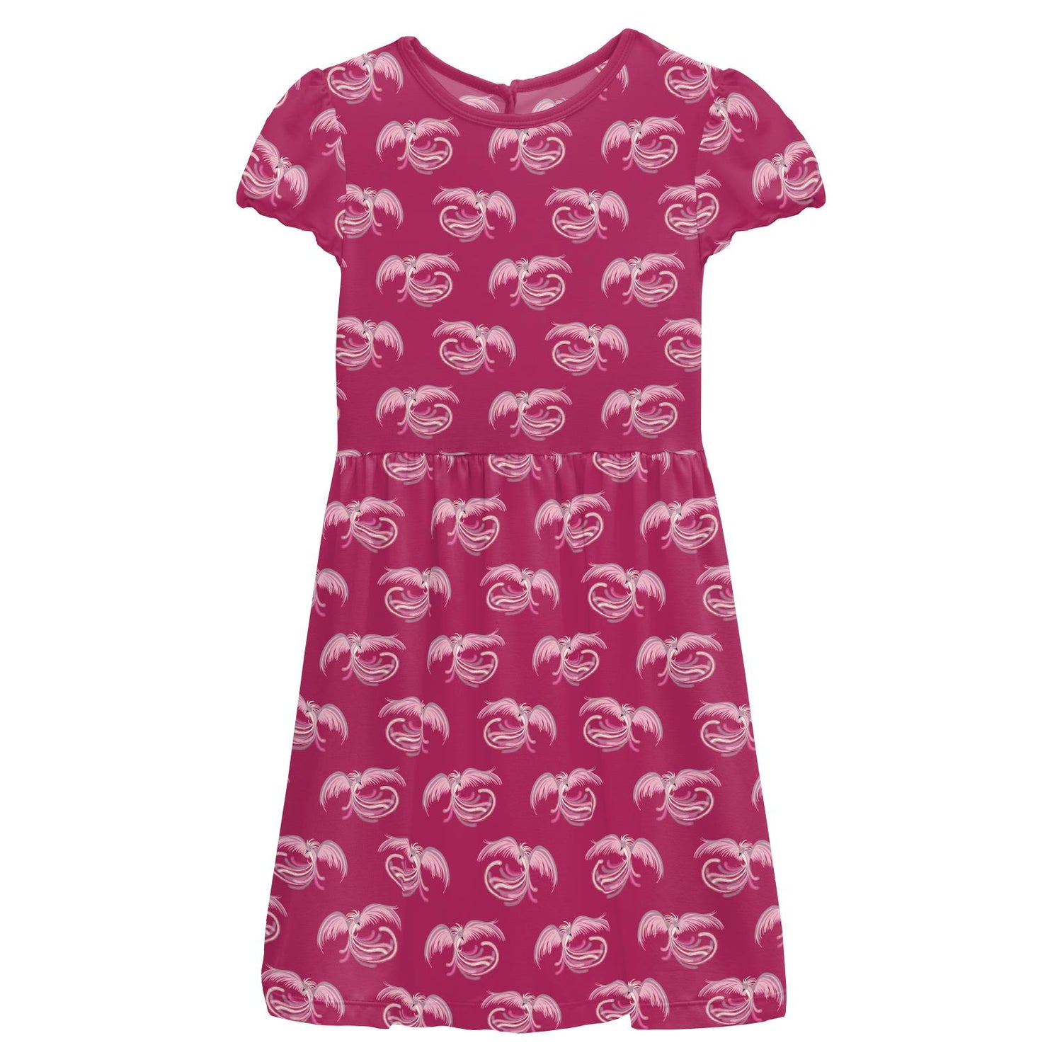 Print Flutter Sleeve Twirl Dress with Pockets in Dragon Fruit Phoenix