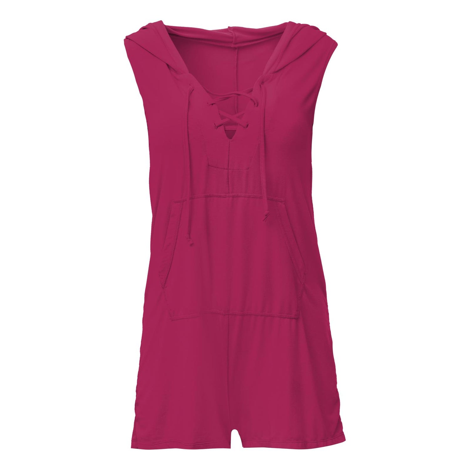 Women's Hooded Kangaroo Romper in Dragon Fruit