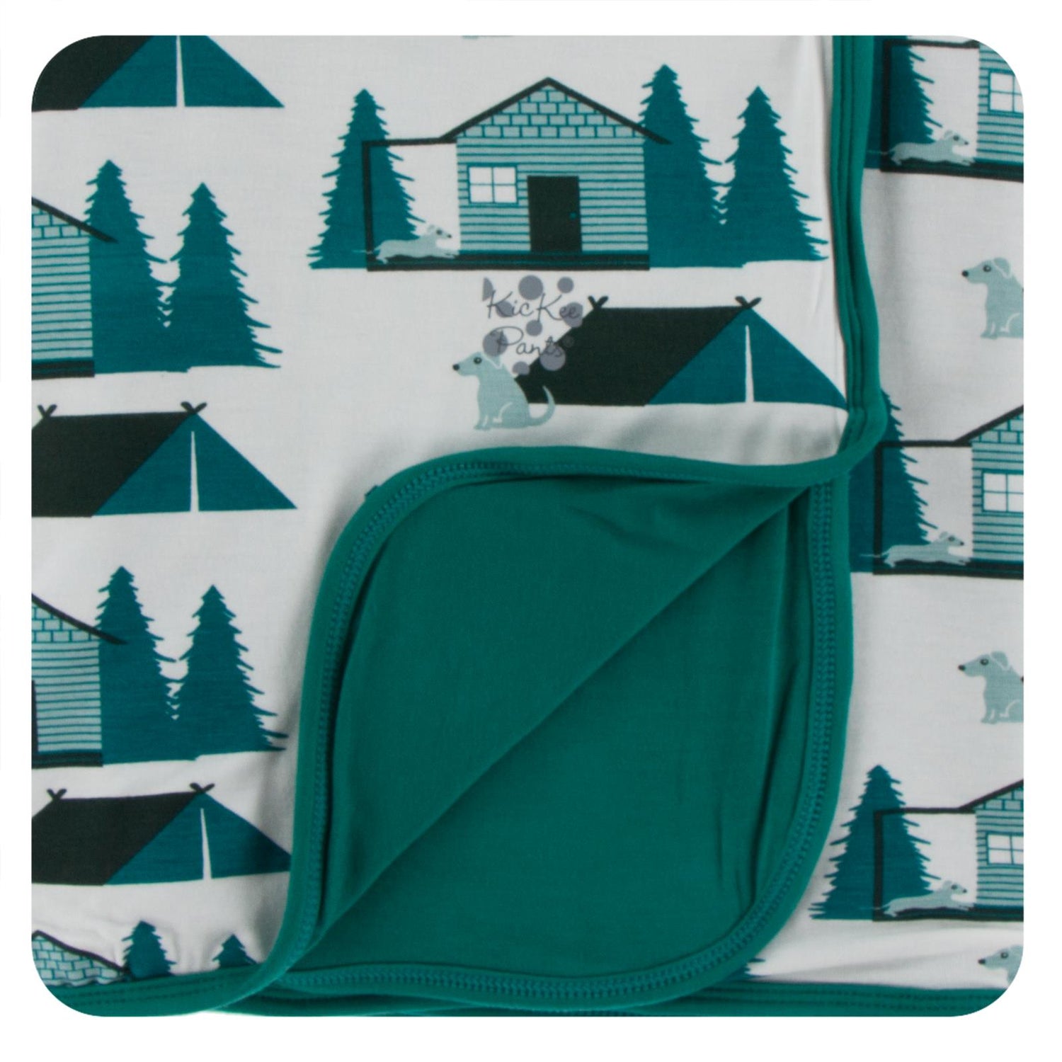 Print Stroller Blanket in Natural Cabins and Tents