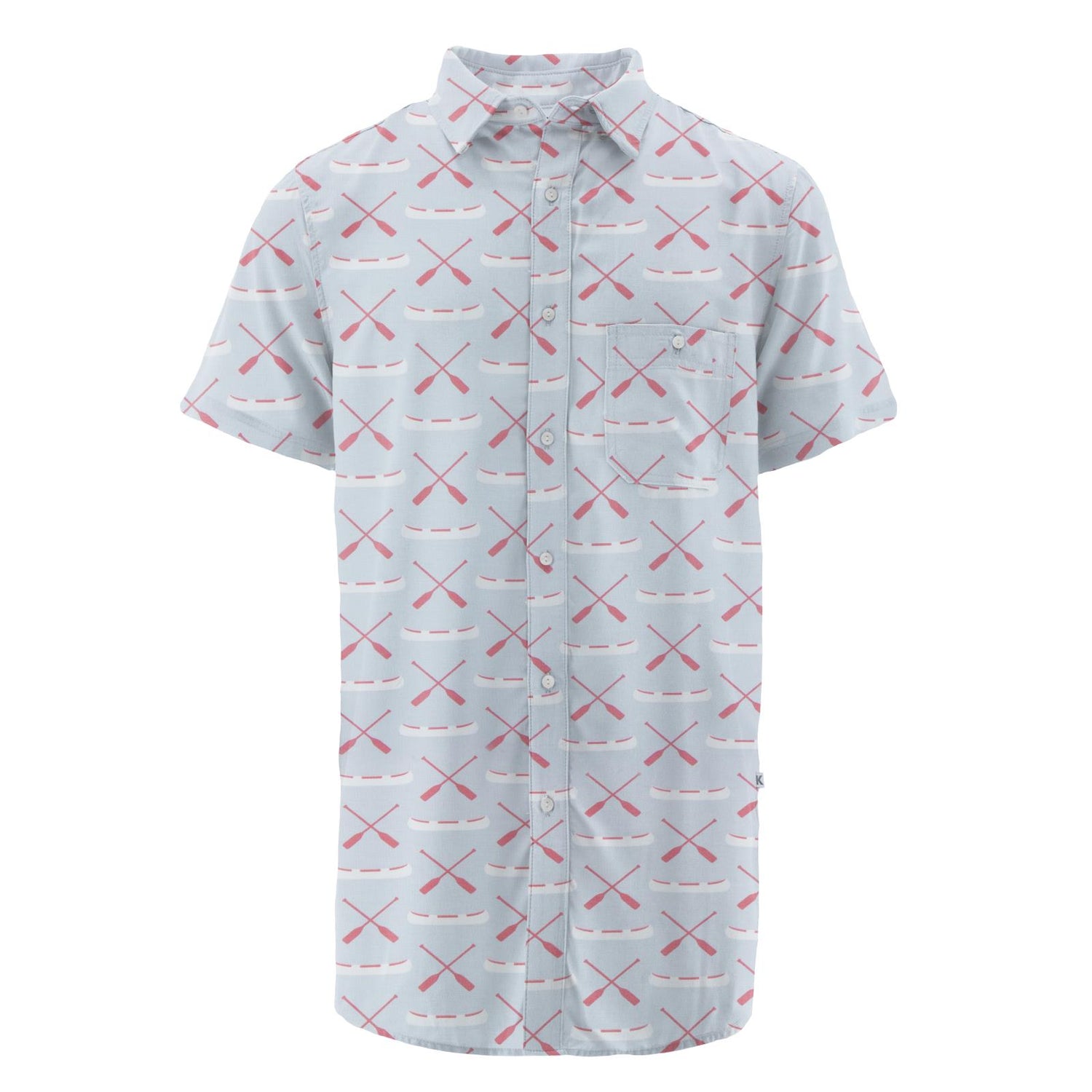 Men's Print Short Sleeve Woven Shirt in Dew Paddles and Canoe
