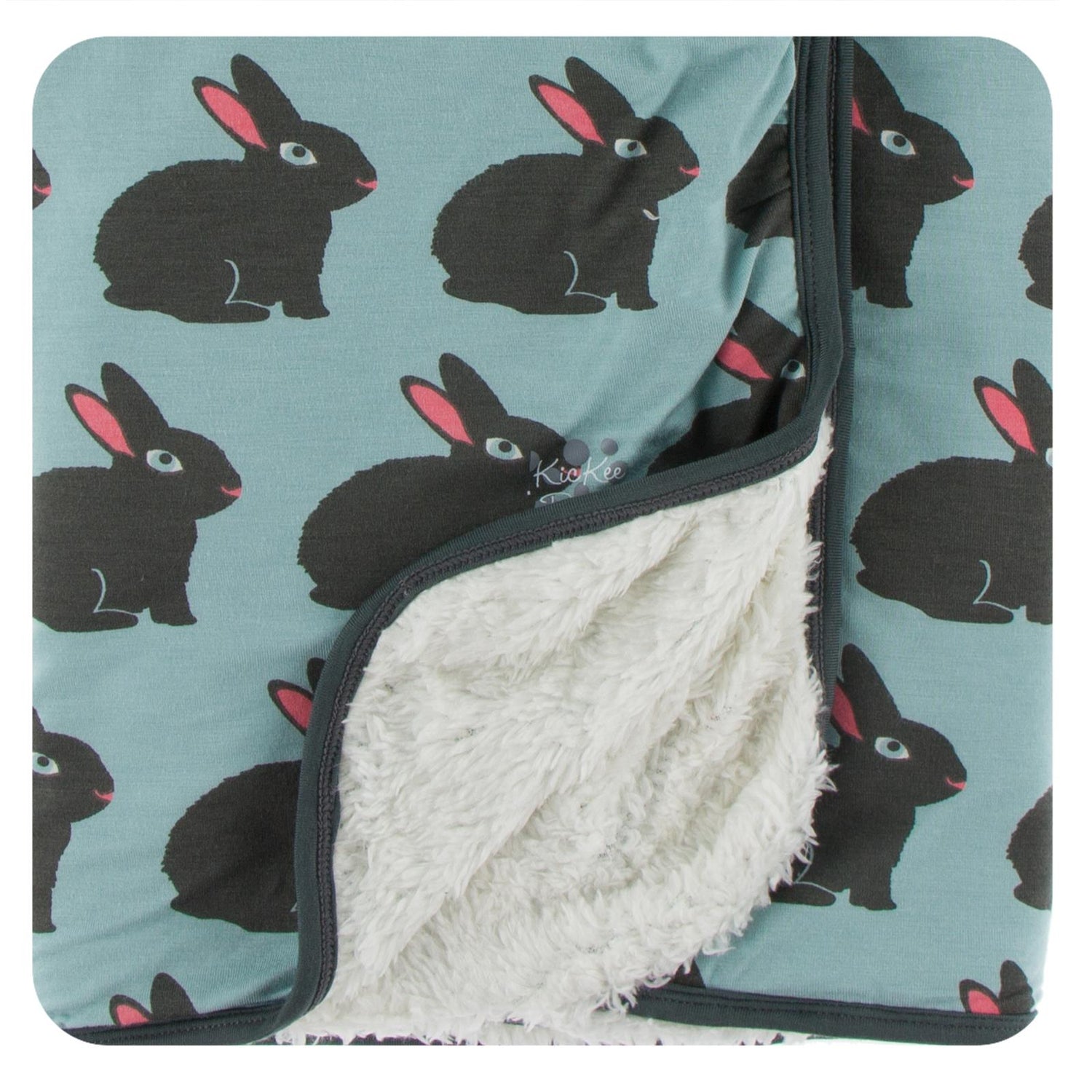 Print Sherpa-Lined Stroller Blanket in Jade Forest Rabbit