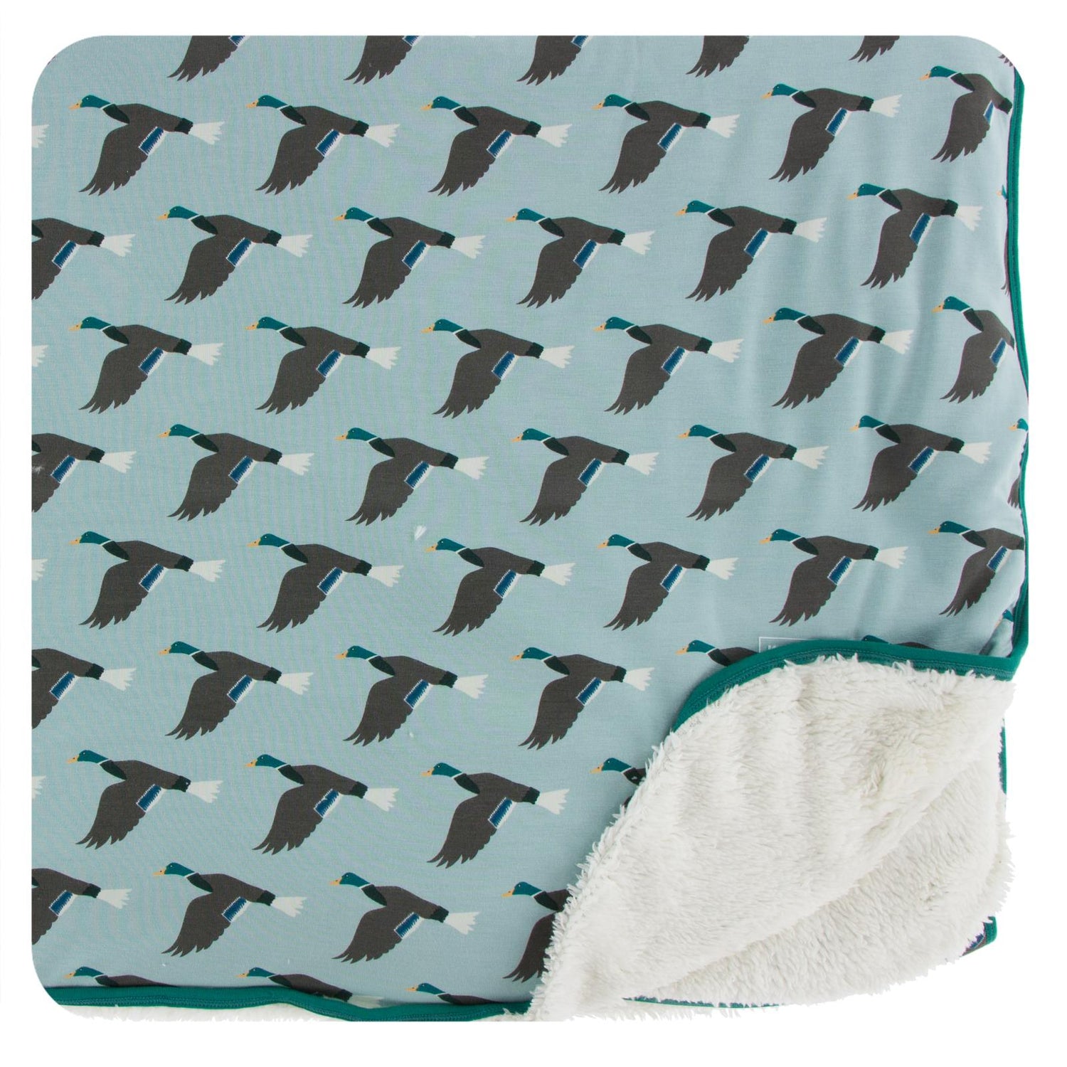 Print Sherpa-Lined Throw Blanket in Jade Mallard Duck