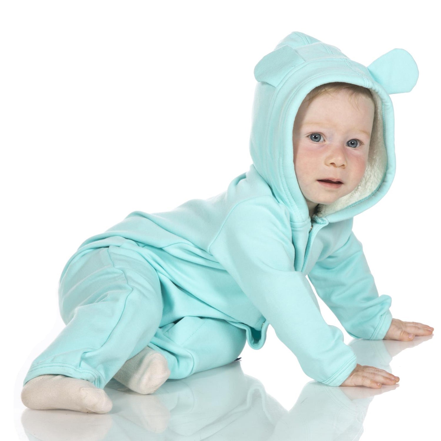 Fleece Coverall with Ears in Summer Sky