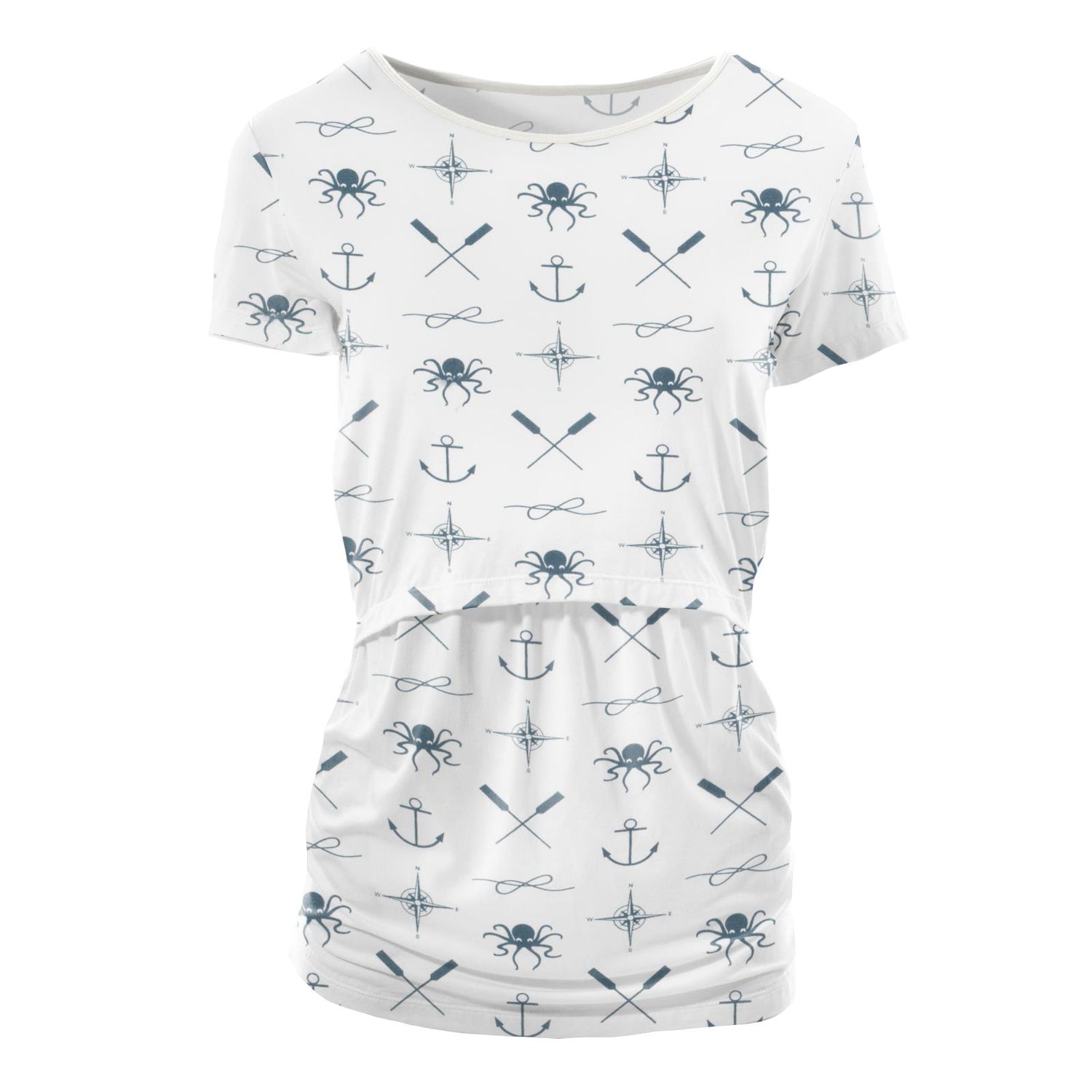 Women's Print Short Sleeve Nursing Tee in Natural Captain and Crew