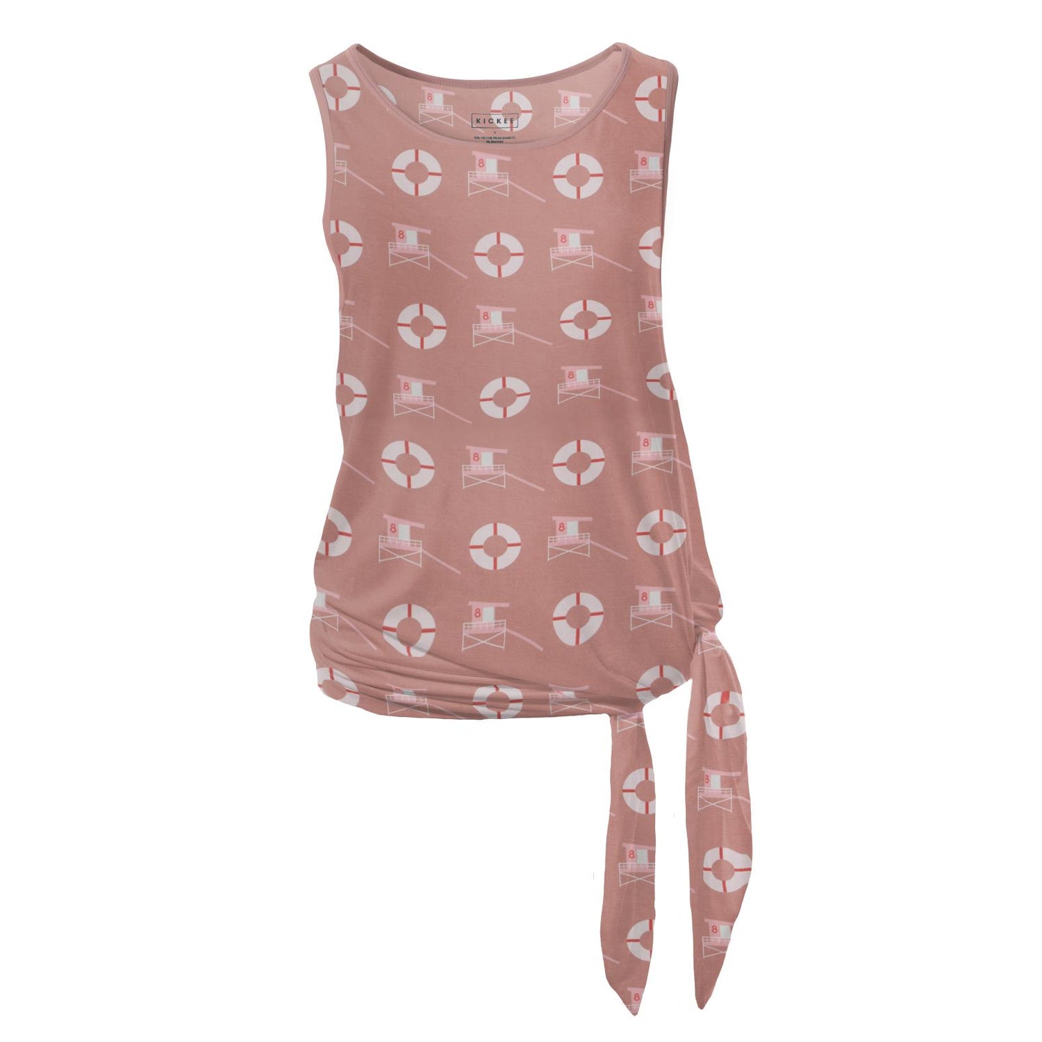 Women's Print Side-Tailed Tank in Antique Pink Lifeguard