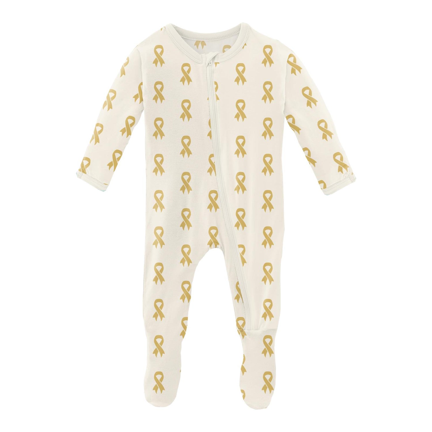 Print Footie with Zipper in Gold Ribbon