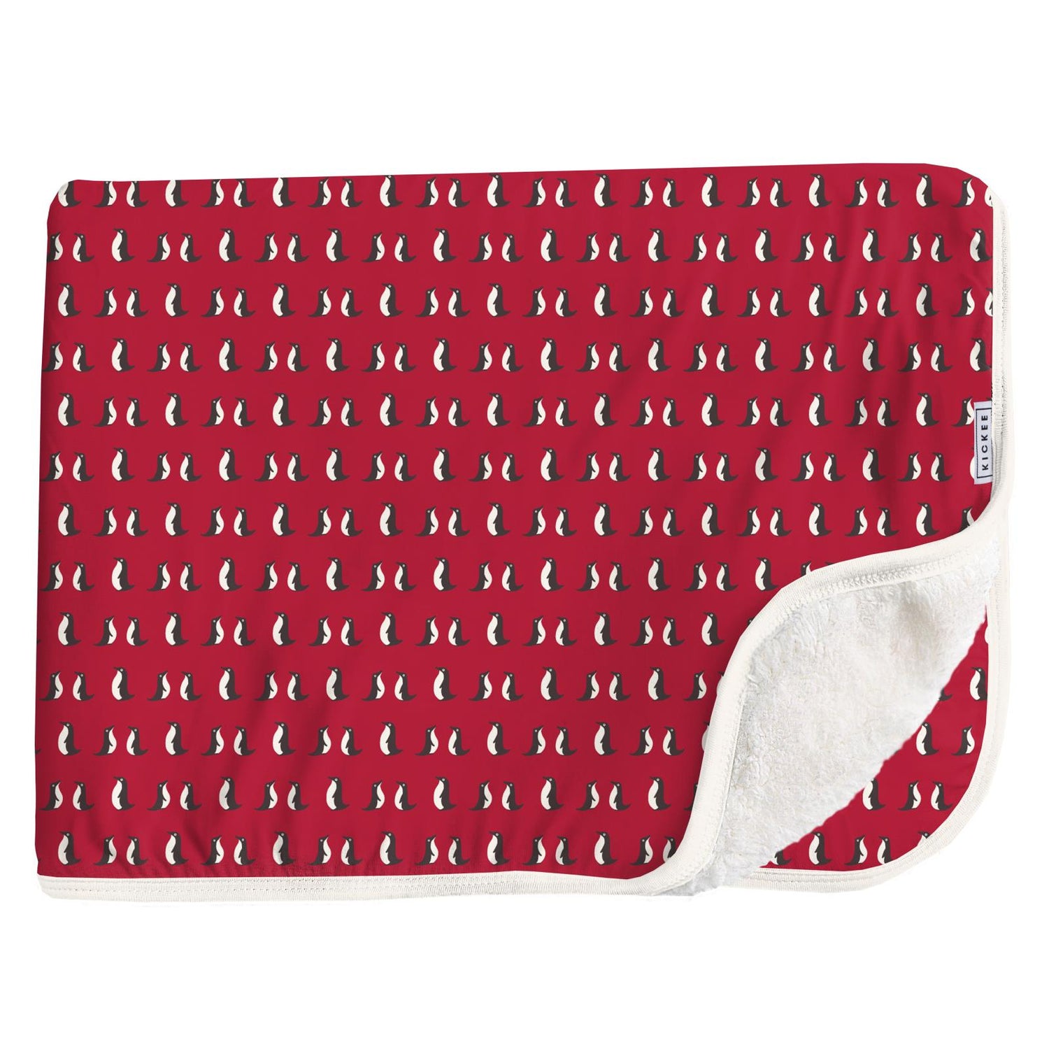Print Sherpa-Lined Throw Blanket in Crimson Penguins