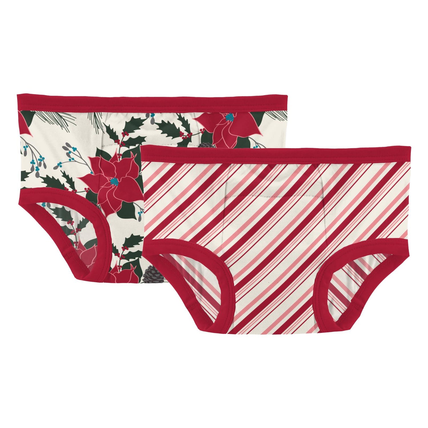 Print Training Pants Set in Christmas Floral & Strawberry Candy Cane Stripe