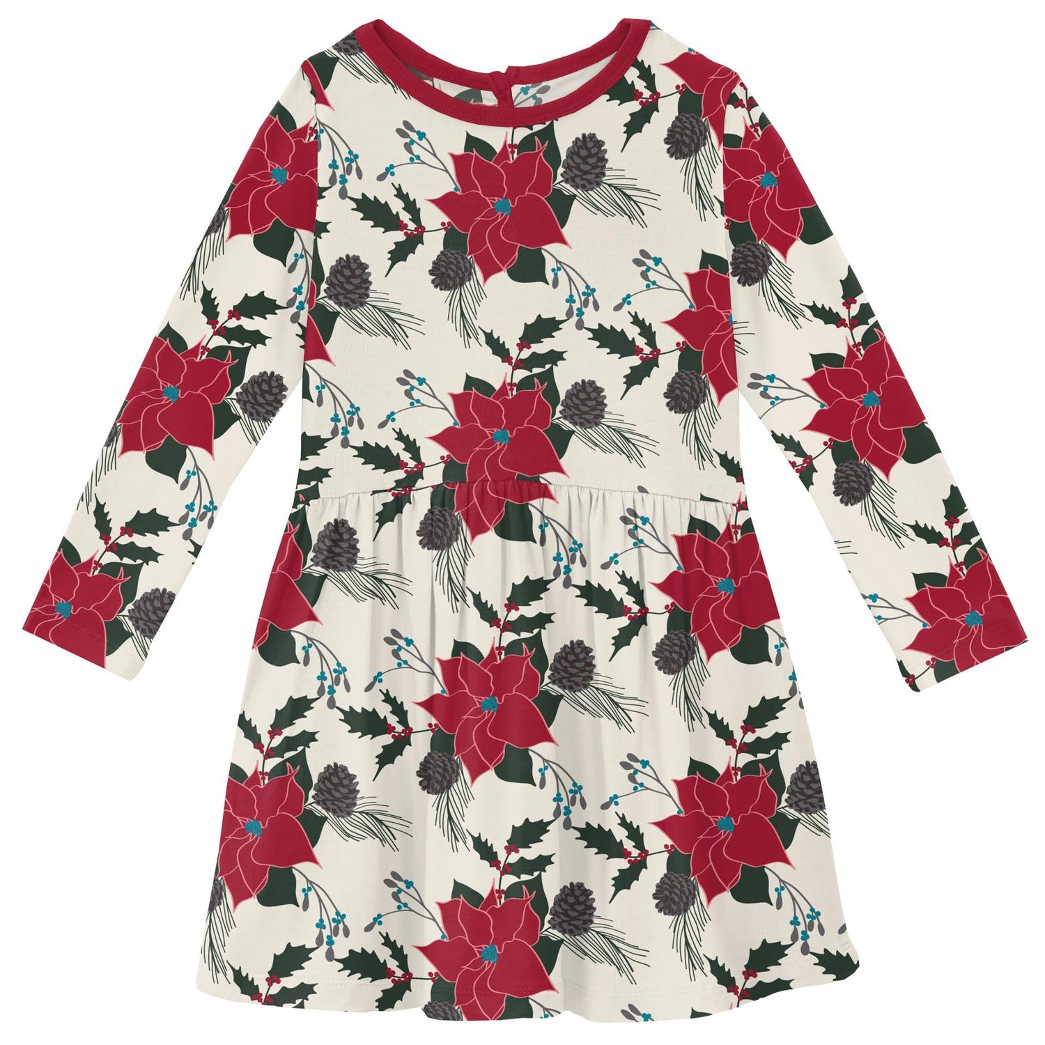 Print Long Sleeve Twirl Dress in Christmas Floral