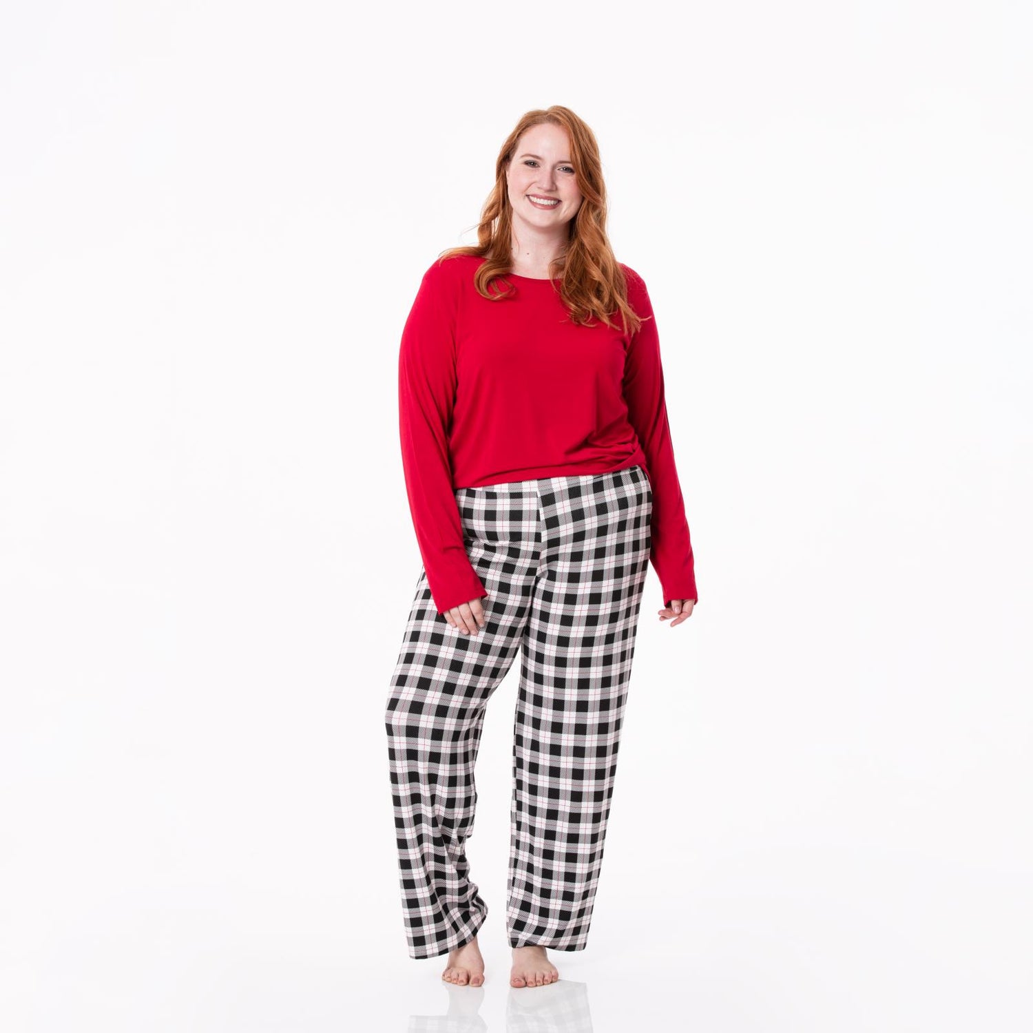 Women's Long Sleeve Loosey Goosey Tee & Pajama Pants Set in Midnight Holiday Plaid