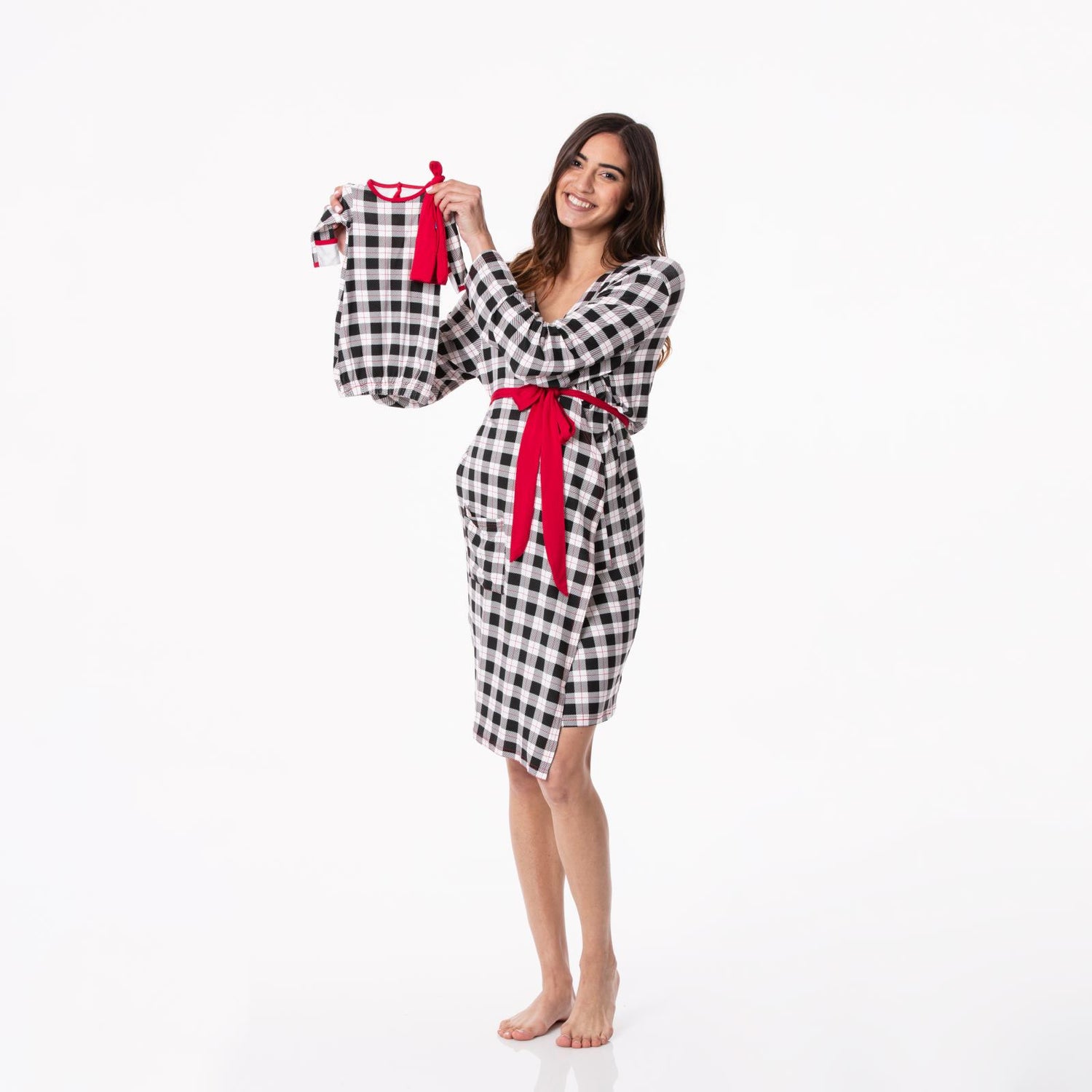Women's Maternity/Nursing Robe & Layette Gown Set in Midnight Holiday Plaid