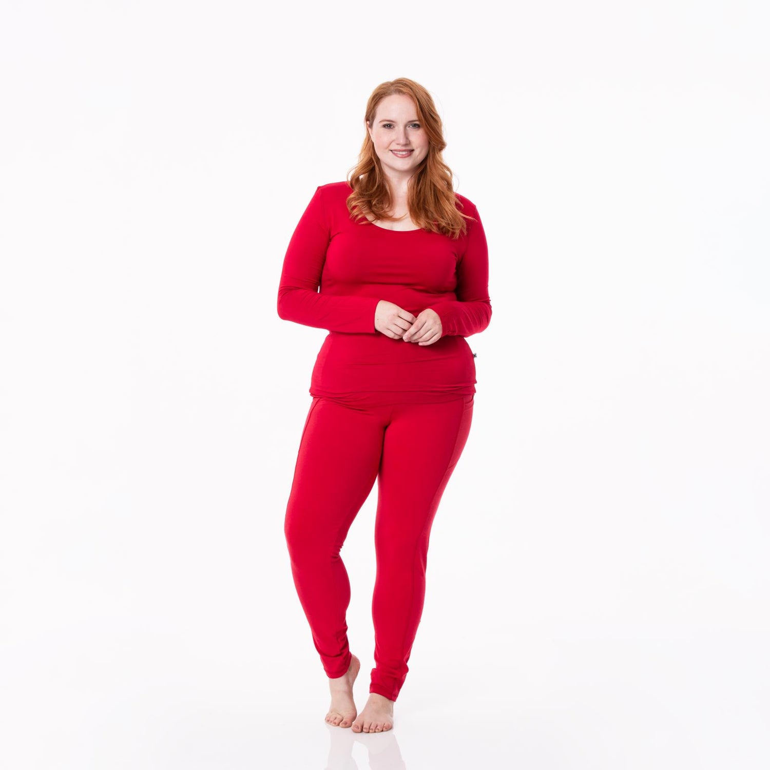Women's Solid Luxe Stretch Leggings with Pockets in Crimson