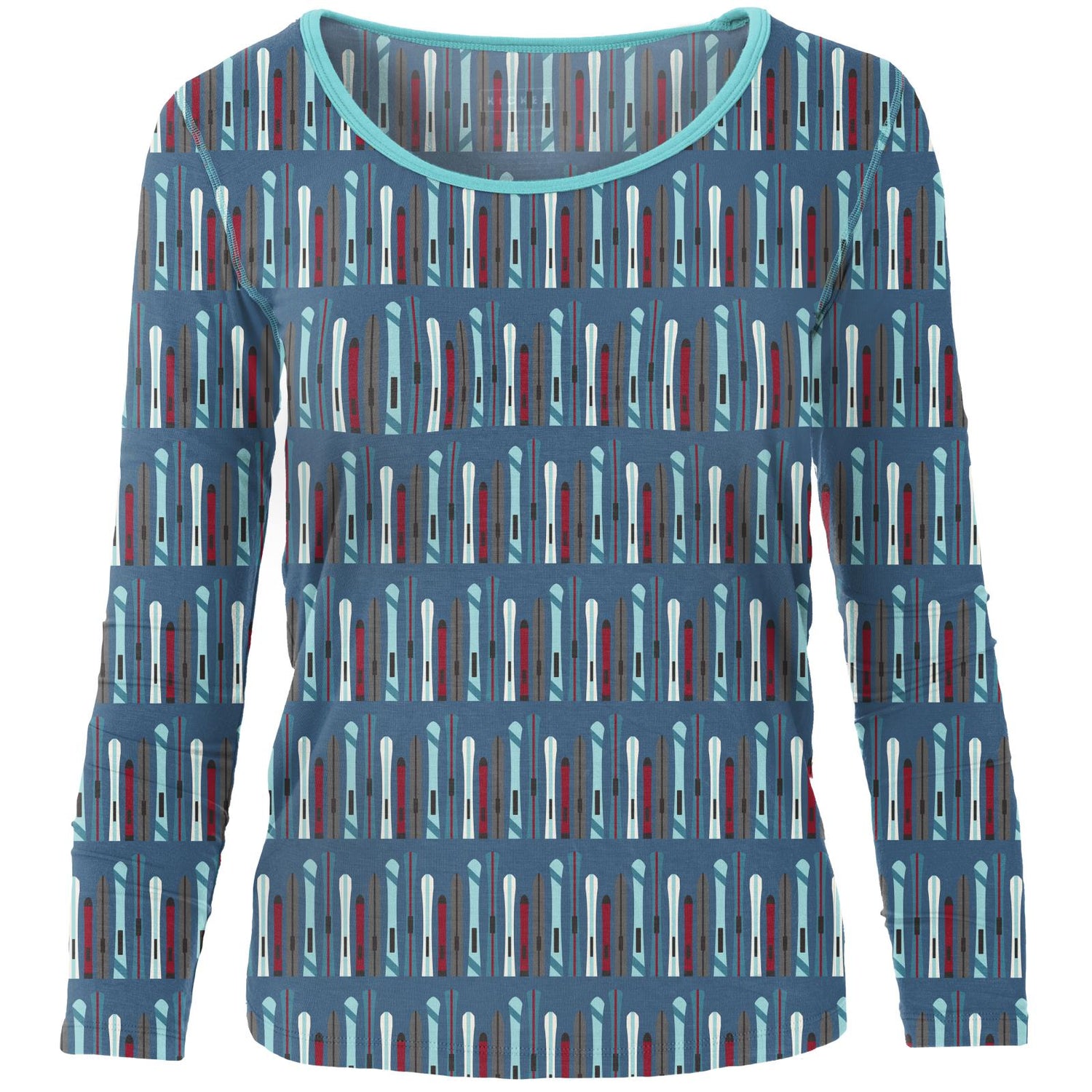 Women's Print Long Sleeve Scoop Neck Tee in Twilight Skis