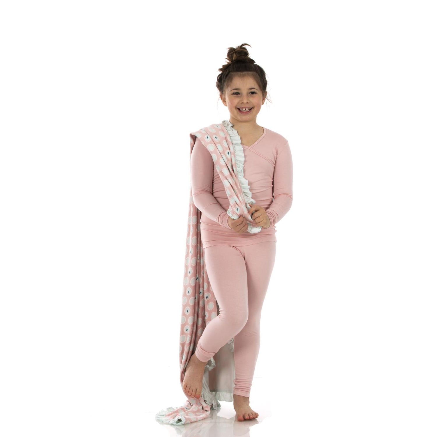 Long Sleeve Kimono Pajama Set in Baby Rose