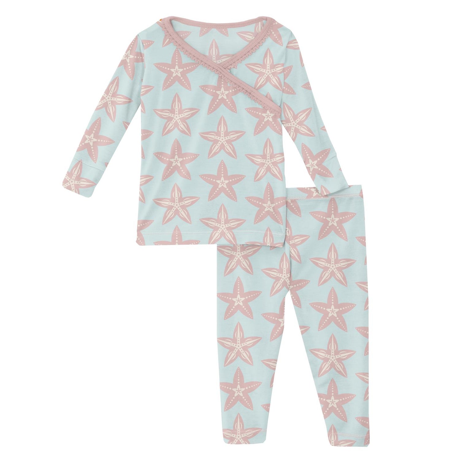 Print Long Sleeve Scallop Kimono Pajama Set in Fresh Air Fancy Starfish