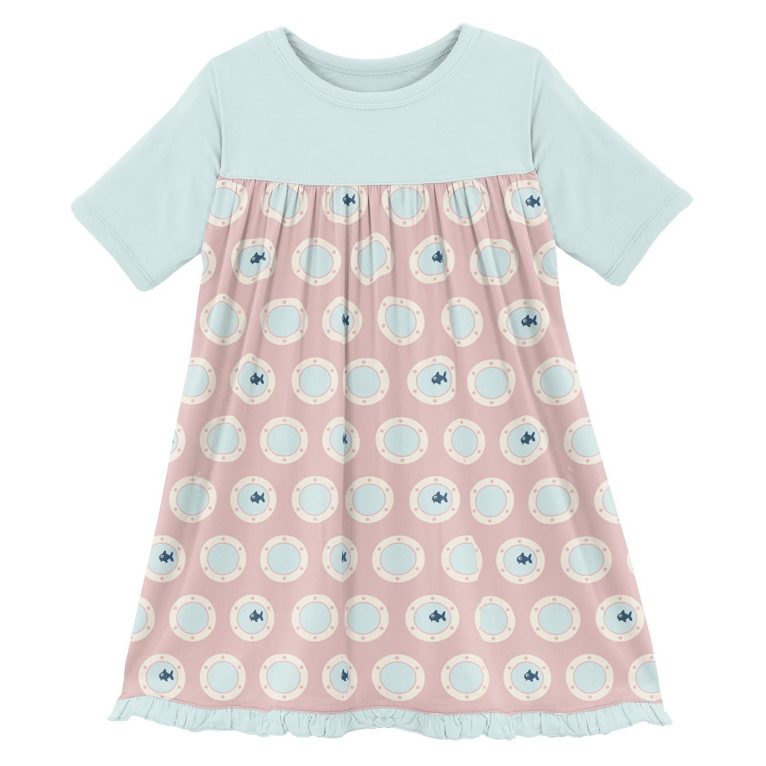 Print Classic Short Sleeve Swing Dress in Baby Rose Porthole