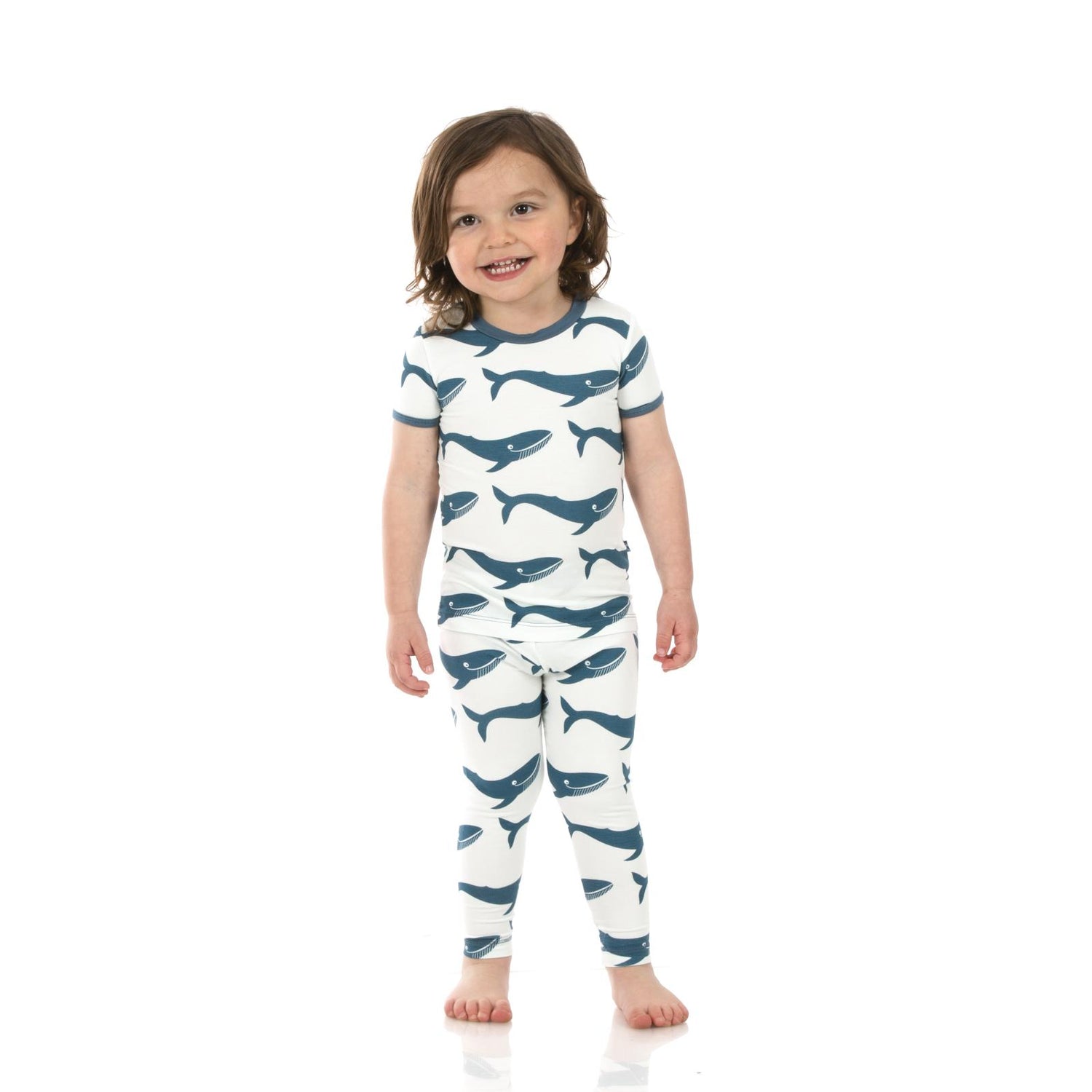 Print Short Sleeve Pajama Set in Fresh Air Blue Whales